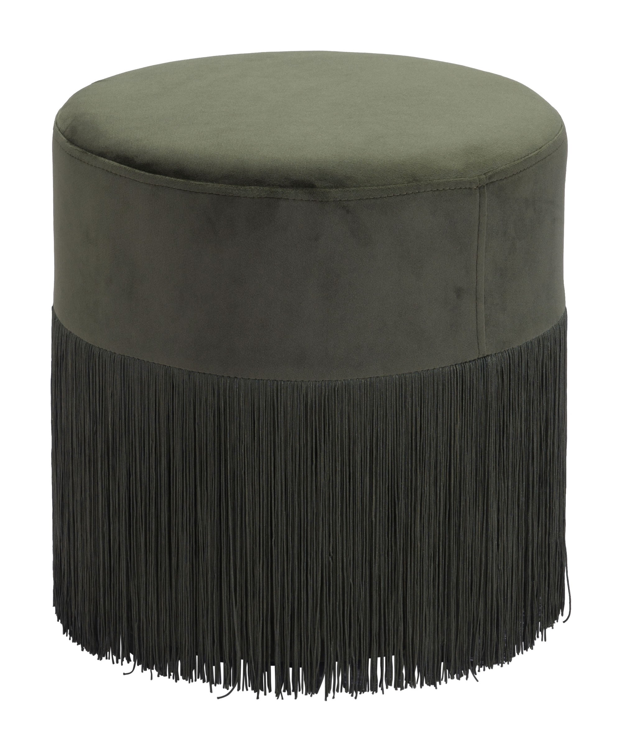 Forest Green Velvet and Tassel Ottoman Stool