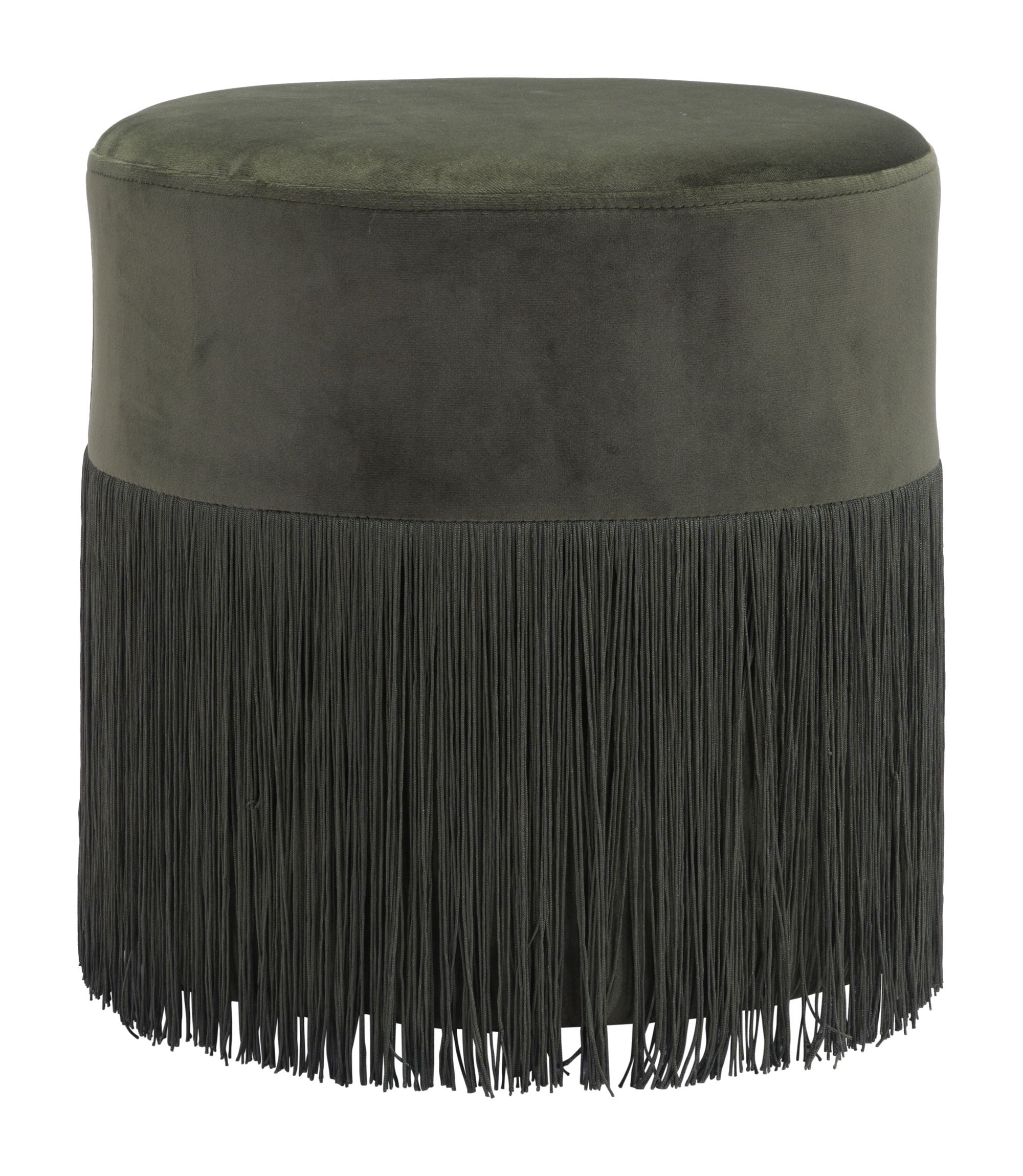 Forest Green Velvet and Tassel Ottoman Stool