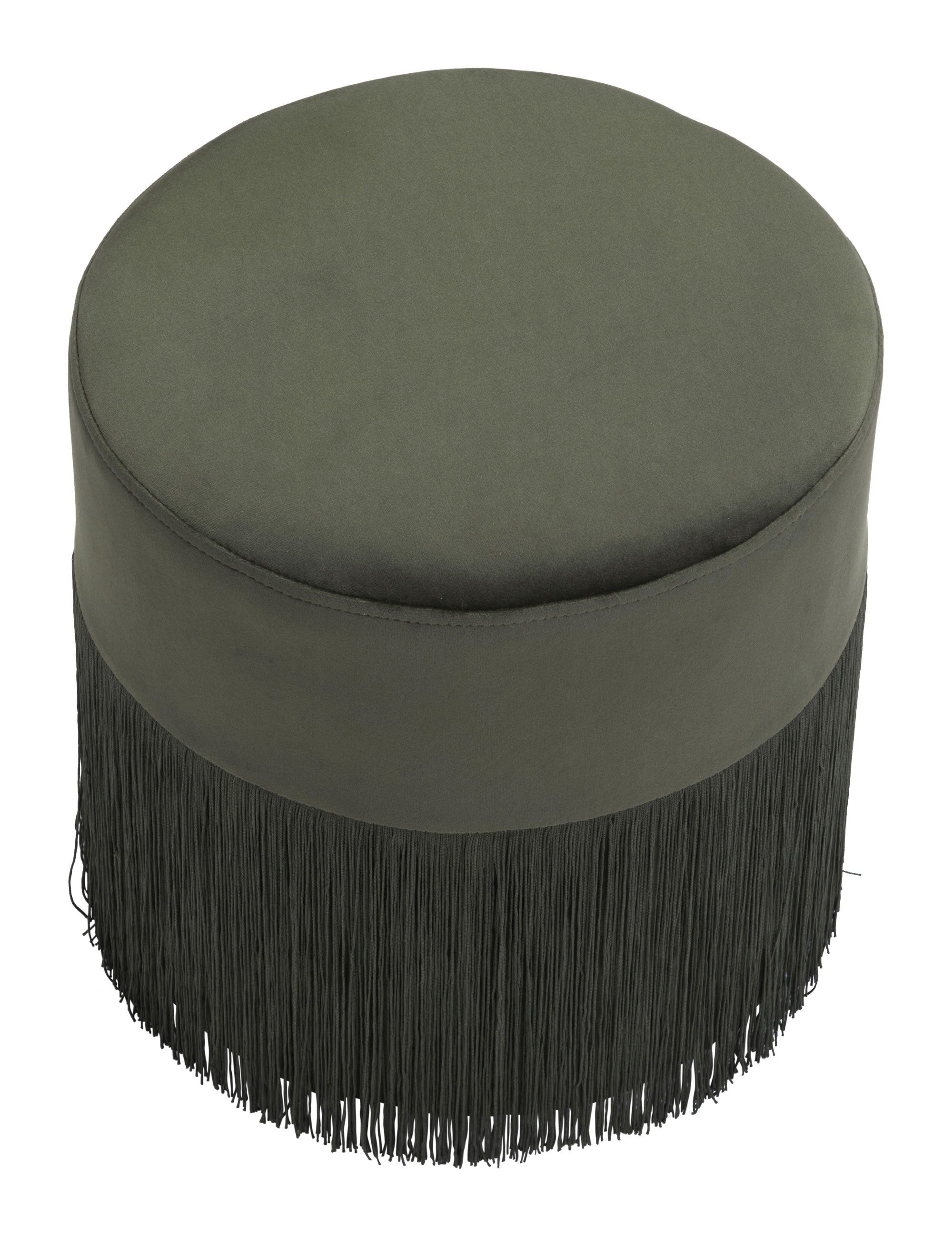 Forest Green Velvet and Tassel Ottoman Stool