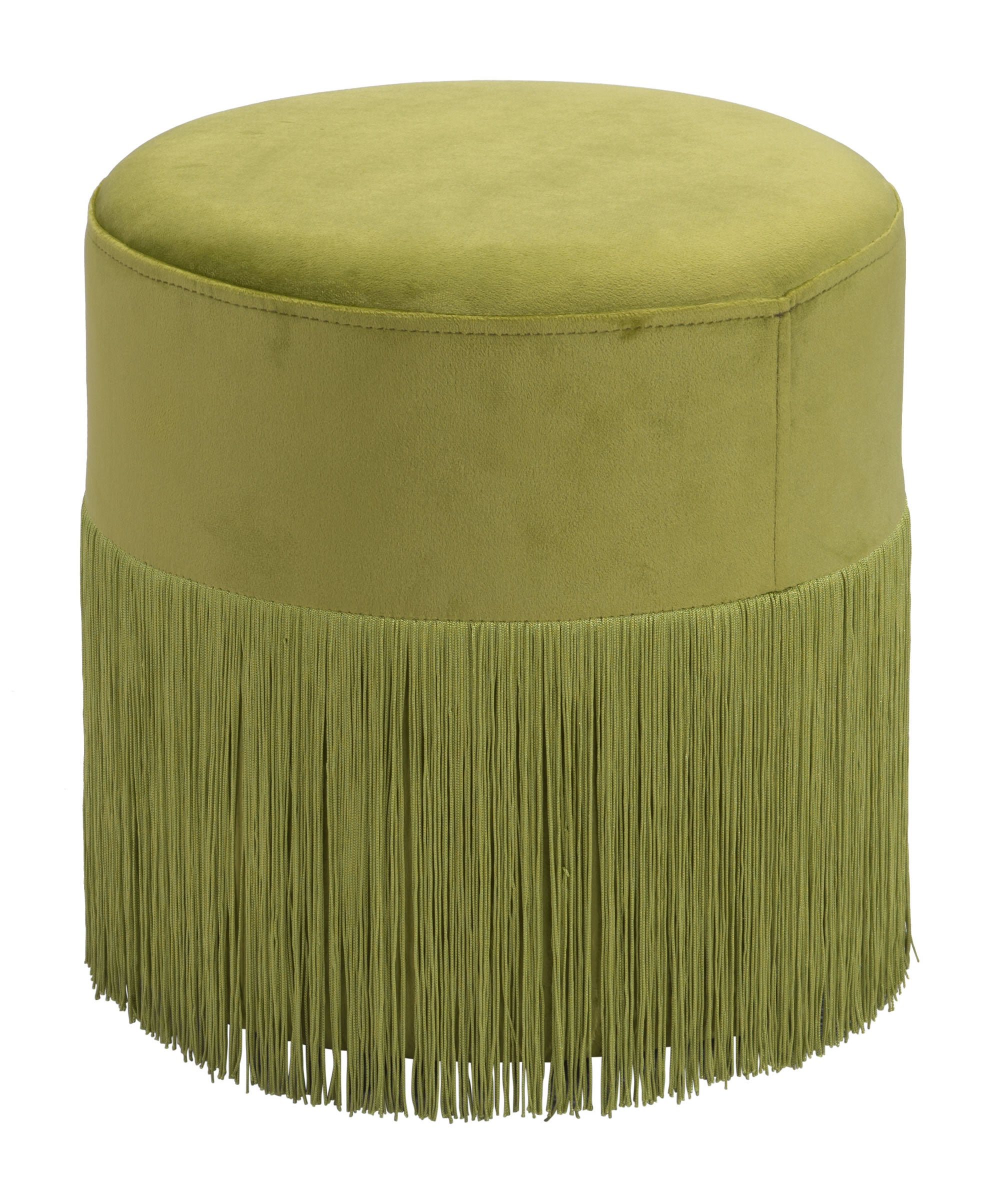 Lime Green Velvet and Tassel Ottoman Stool