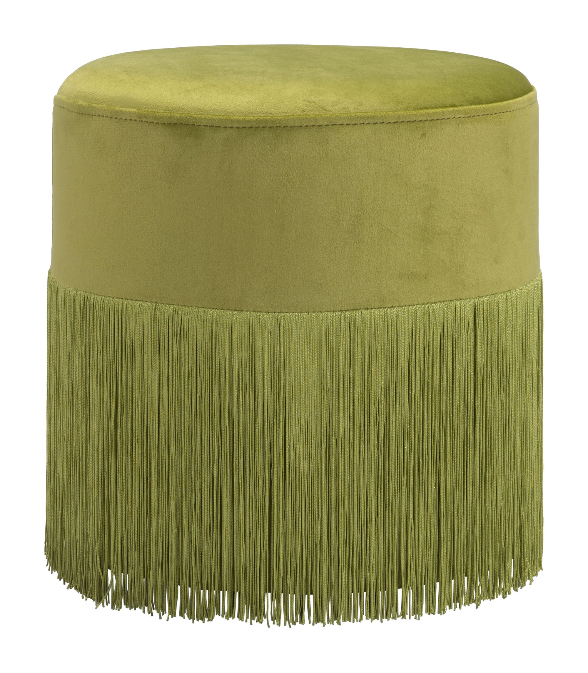 Lime Green Velvet and Tassel Ottoman Stool