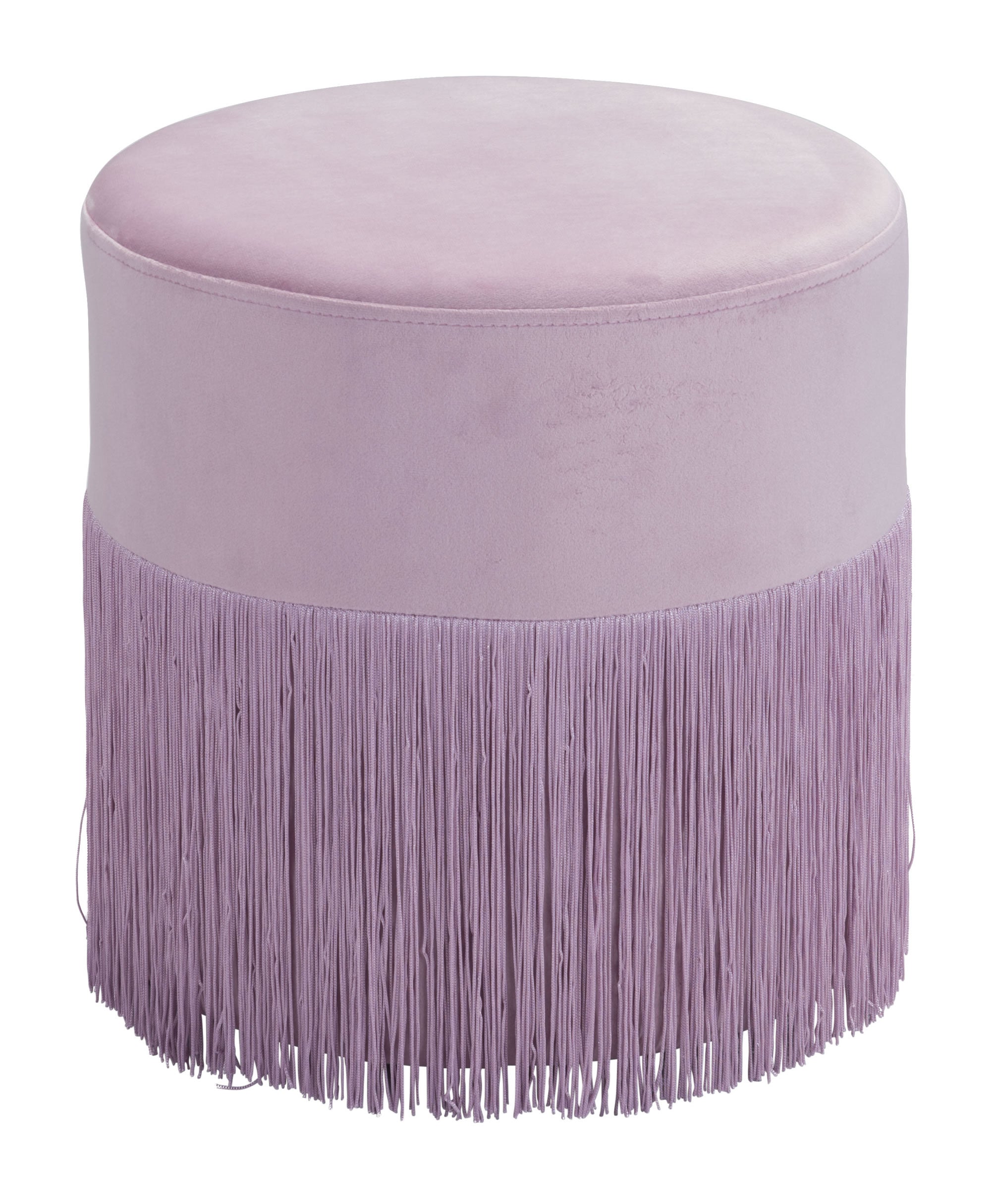 Pink Velvet and Tassel Ottoman Stool