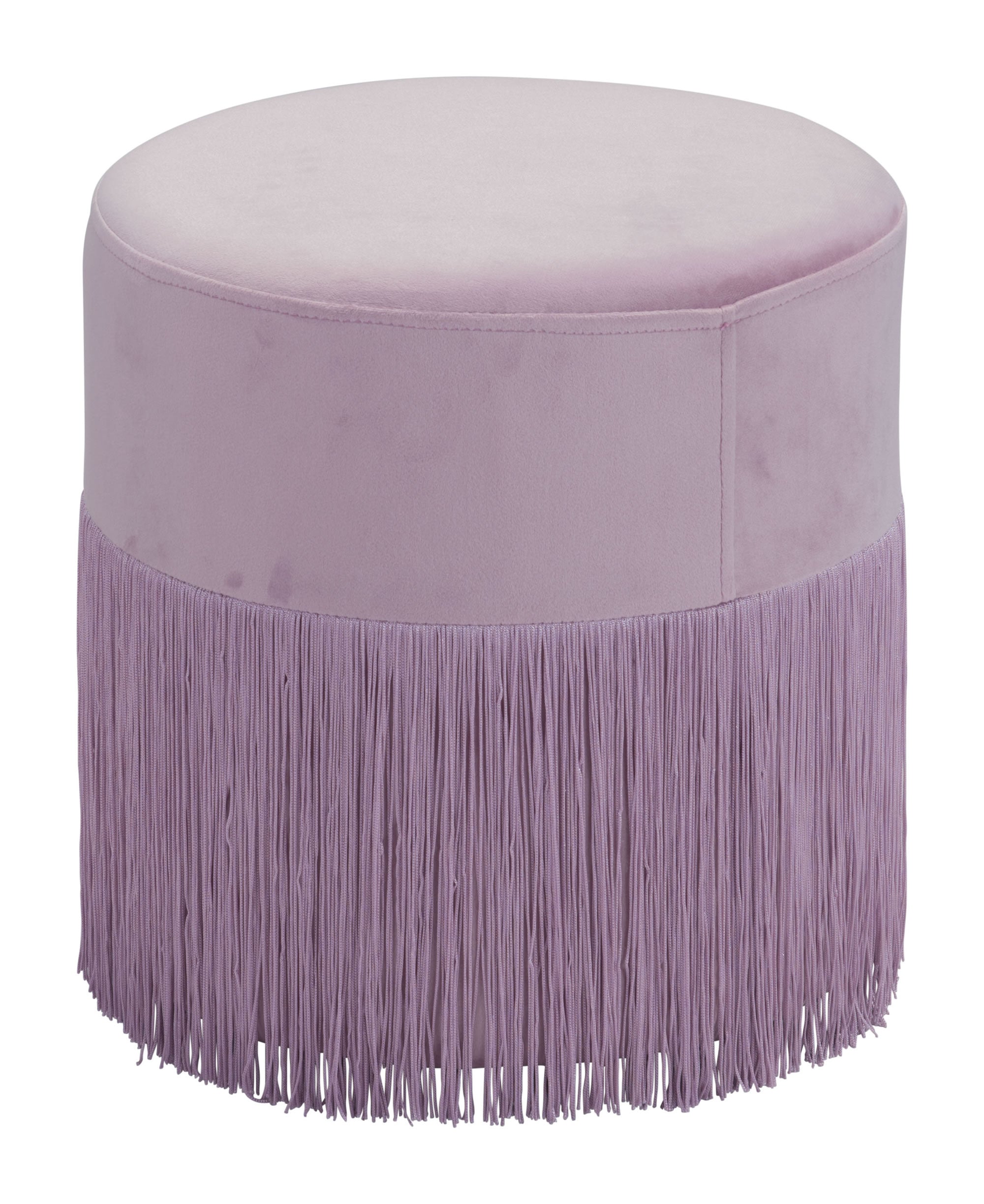 Pink Velvet and Tassel Ottoman Stool