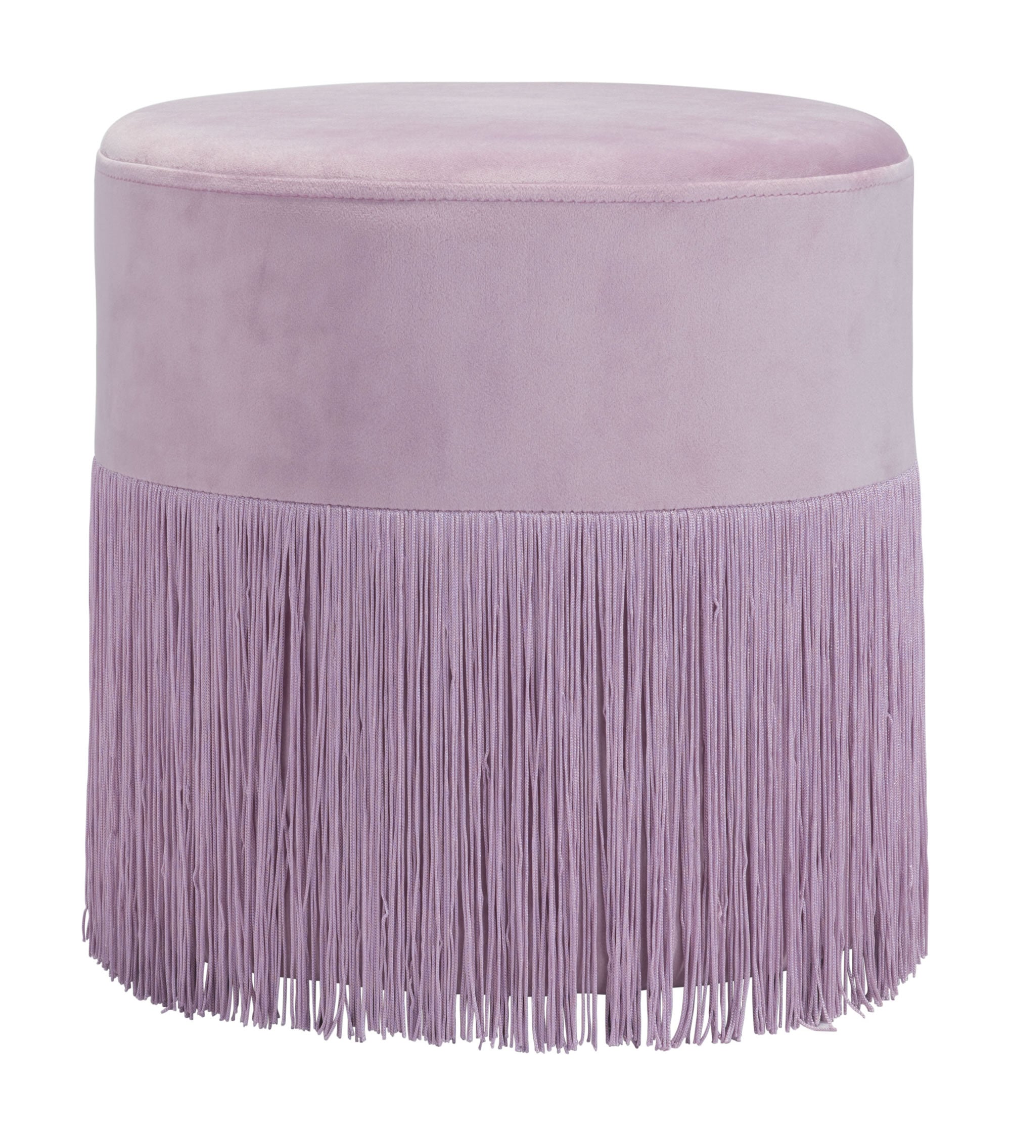 Pink Velvet and Tassel Ottoman Stool