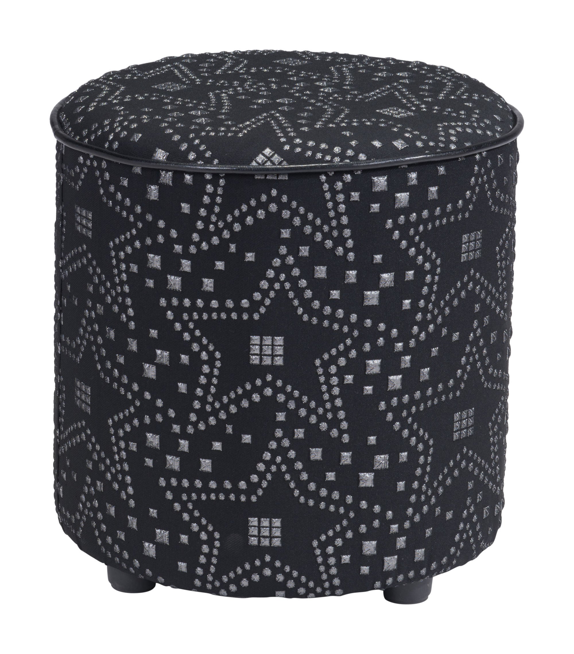 14" x 14" x 15" Silver & Black, Faux Fur, MDF, Cottonwood & Paperboard, Ottoman