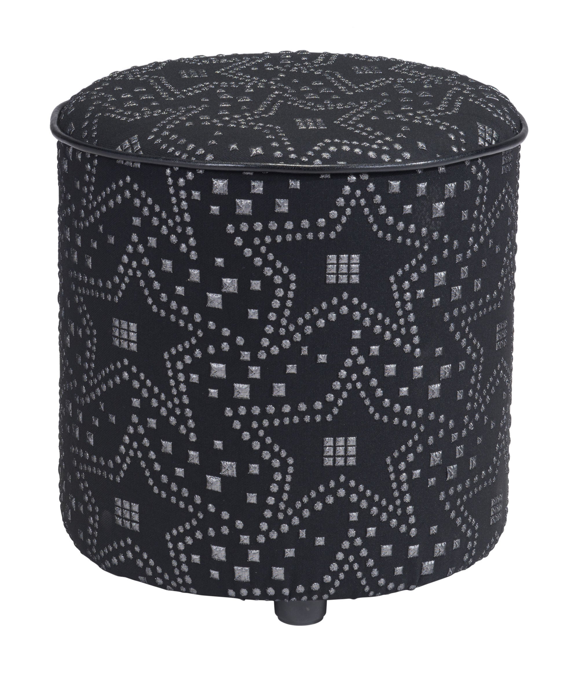 14" x 14" x 15" Silver & Black, Faux Fur, MDF, Cottonwood & Paperboard, Ottoman