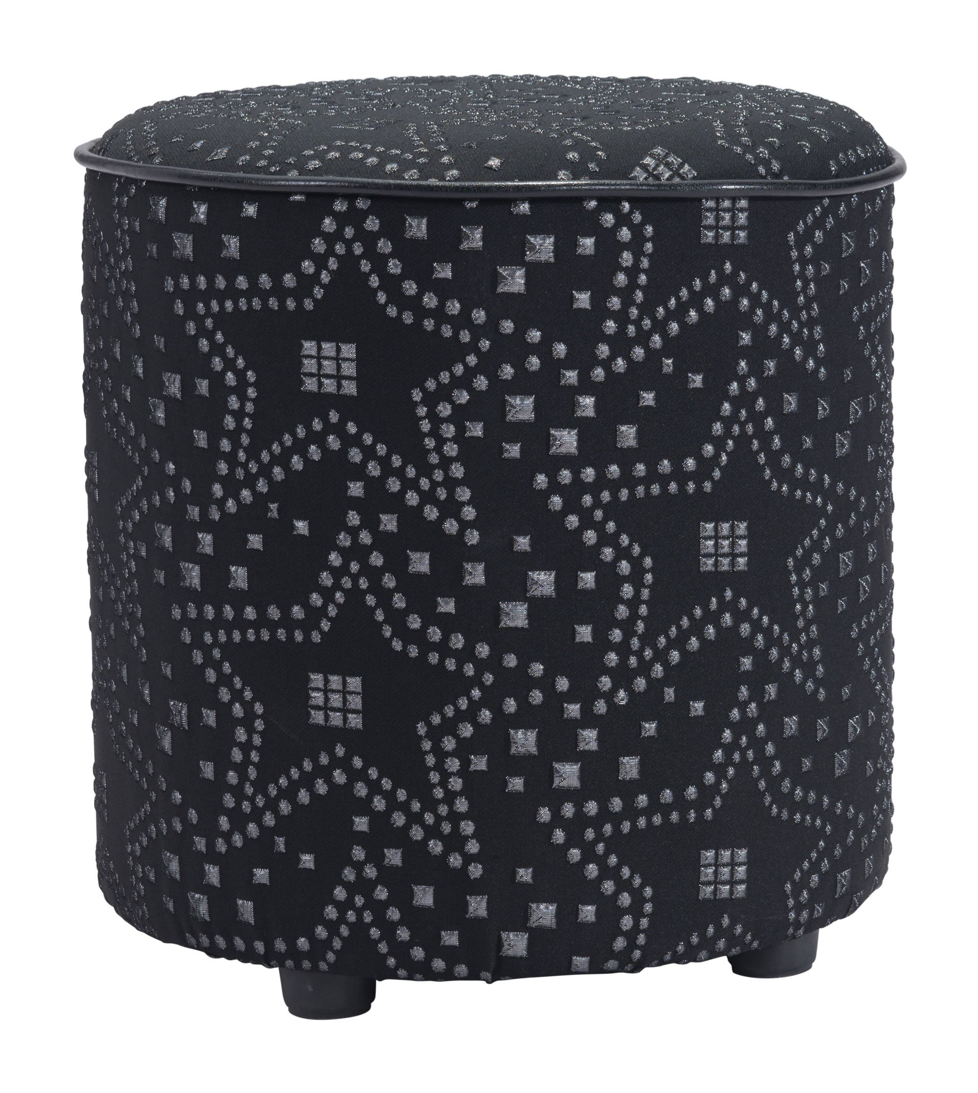 14" x 14" x 15" Silver & Black, Faux Fur, MDF, Cottonwood & Paperboard, Ottoman