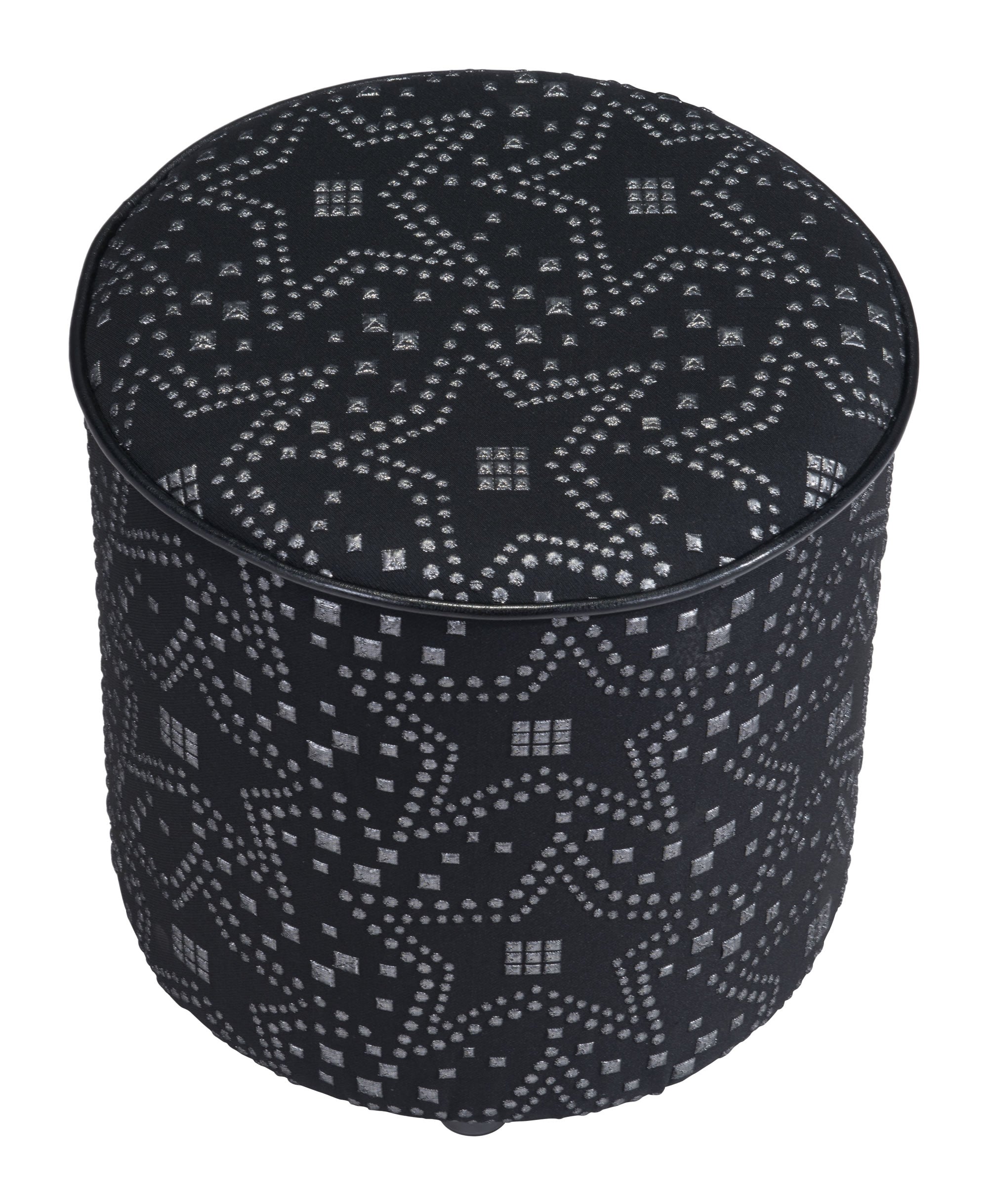 14" x 14" x 15" Silver & Black, Faux Fur, MDF, Cottonwood & Paperboard, Ottoman