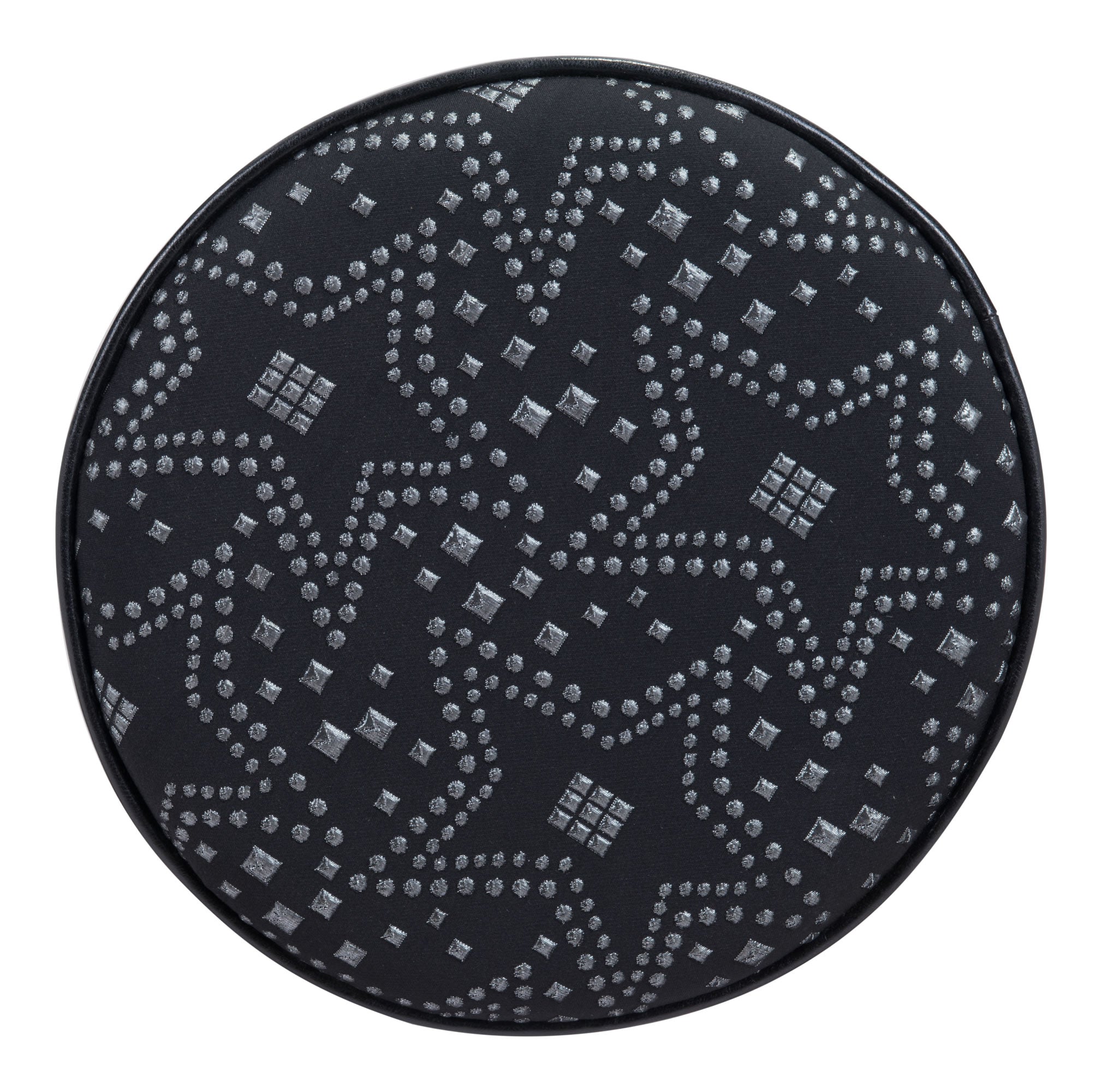 14" x 14" x 15" Silver & Black, Faux Fur, MDF, Cottonwood & Paperboard, Ottoman