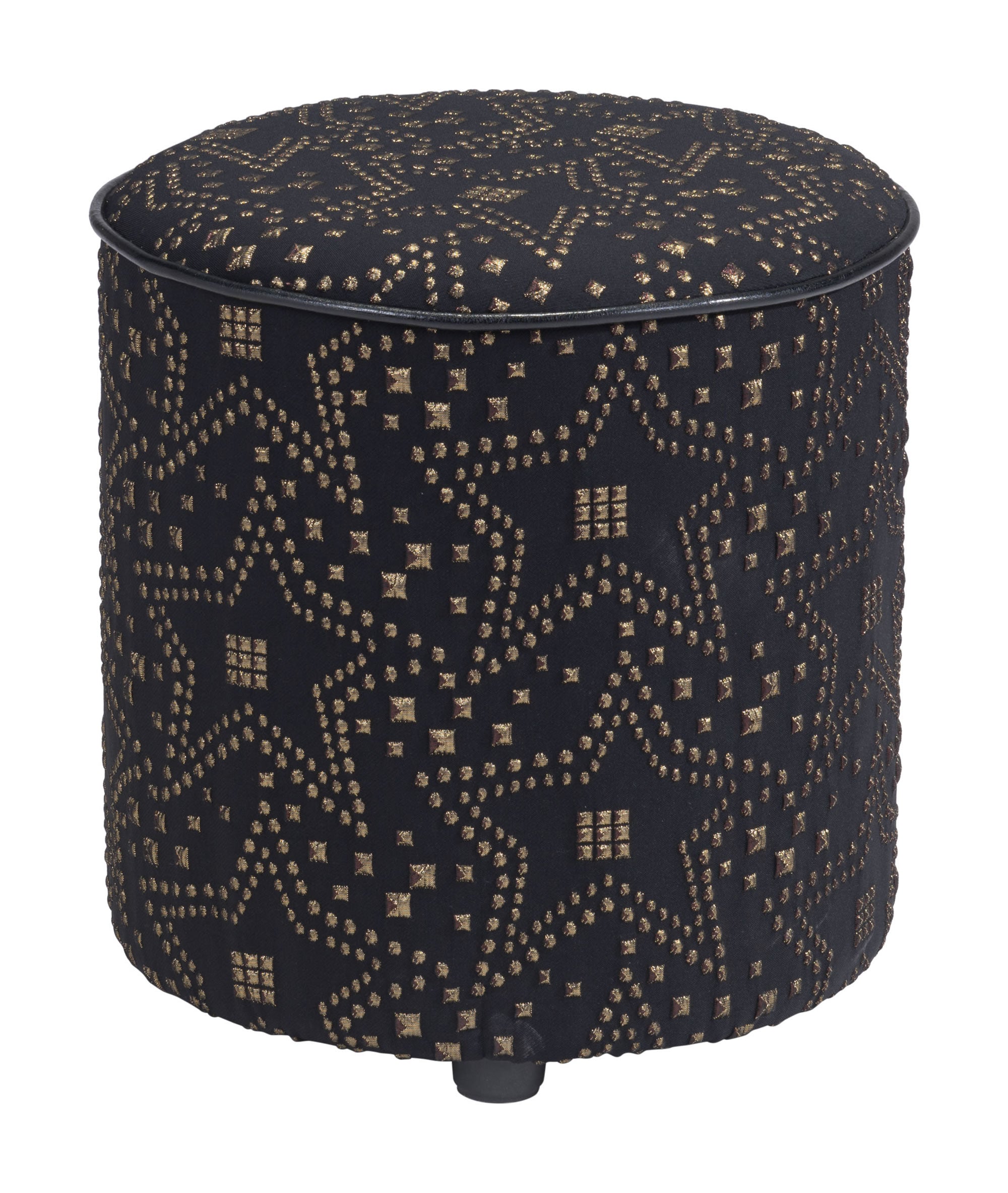 14" x 14" x 15" Gold & Black, Faux Fur, MDF, Cottonwood & Paperboard, Ottoman