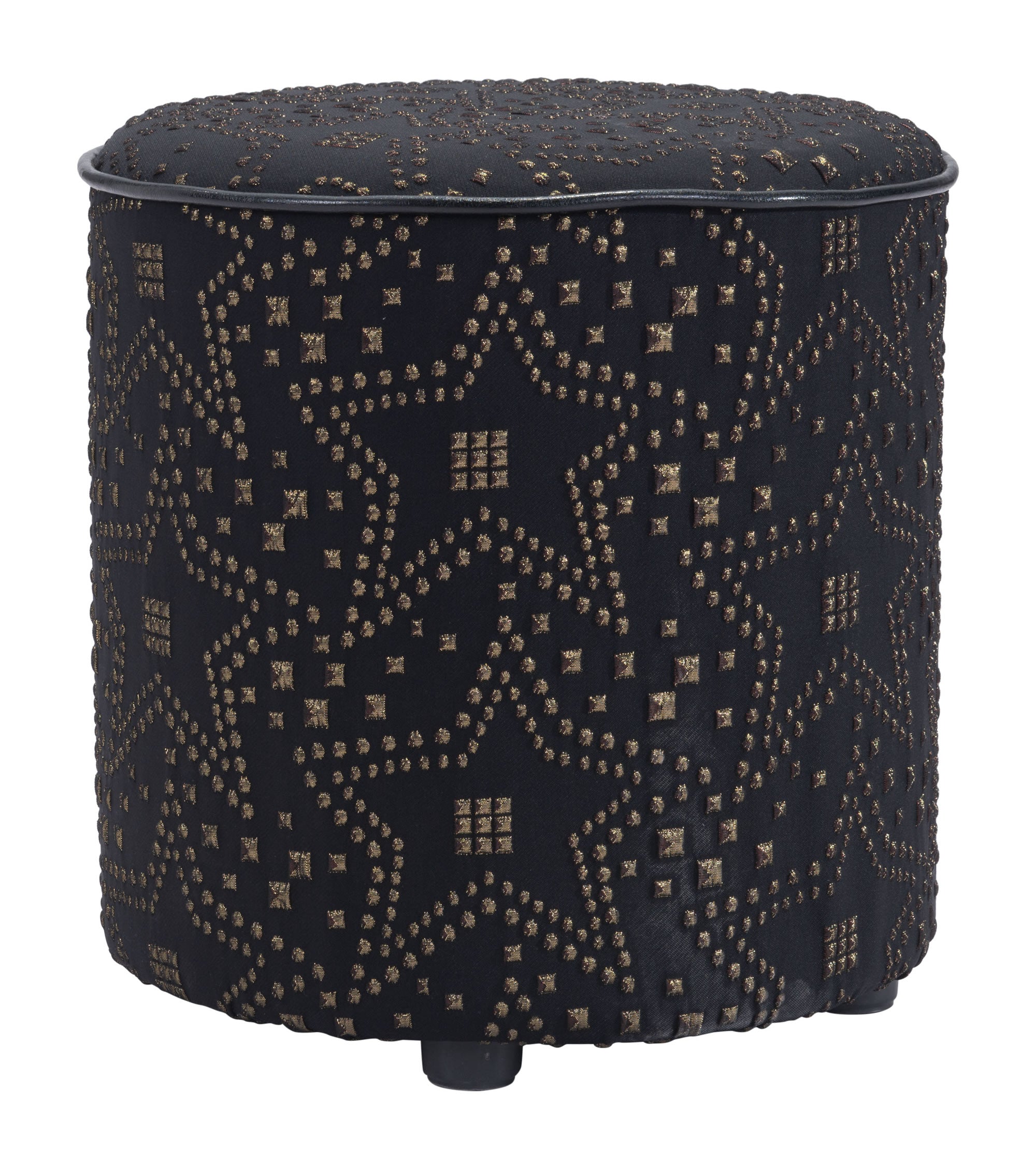 14" x 14" x 15" Gold & Black, Faux Fur, MDF, Cottonwood & Paperboard, Ottoman