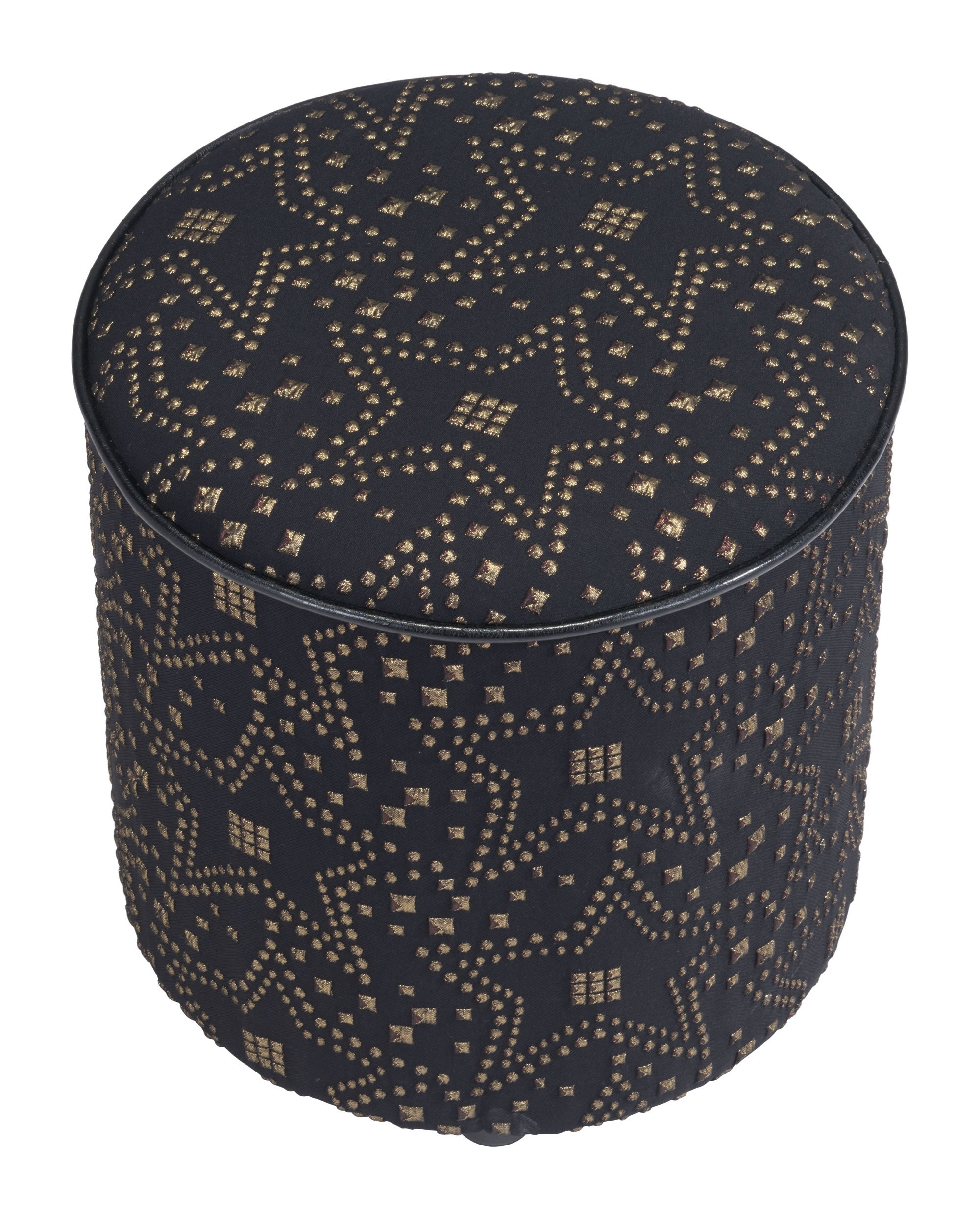 14" x 14" x 15" Gold & Black, Faux Fur, MDF, Cottonwood & Paperboard, Ottoman