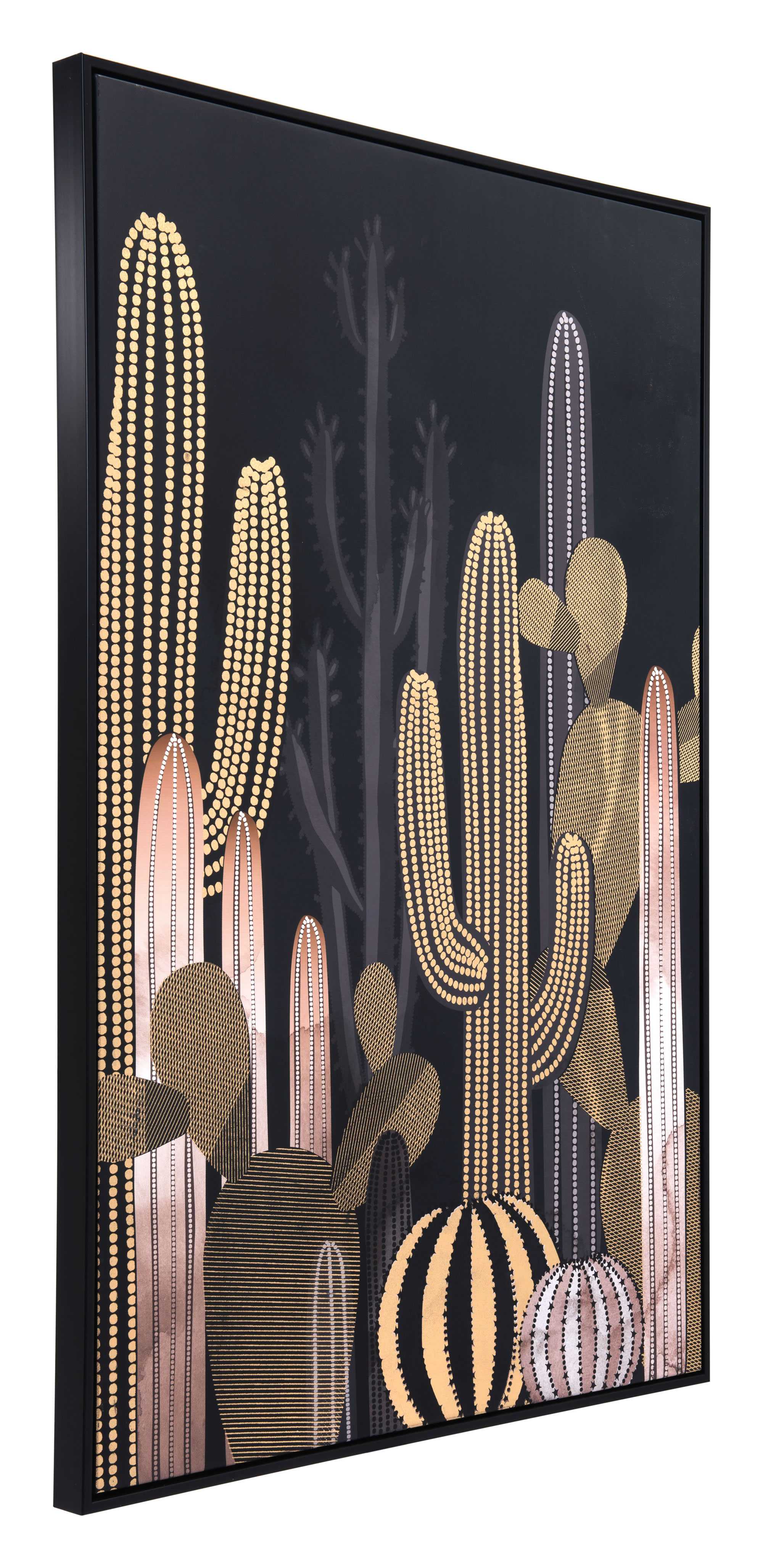 32.7" x 1.7" x 48.4" Black & Gold, Pine Wood, At Dusk Canvas