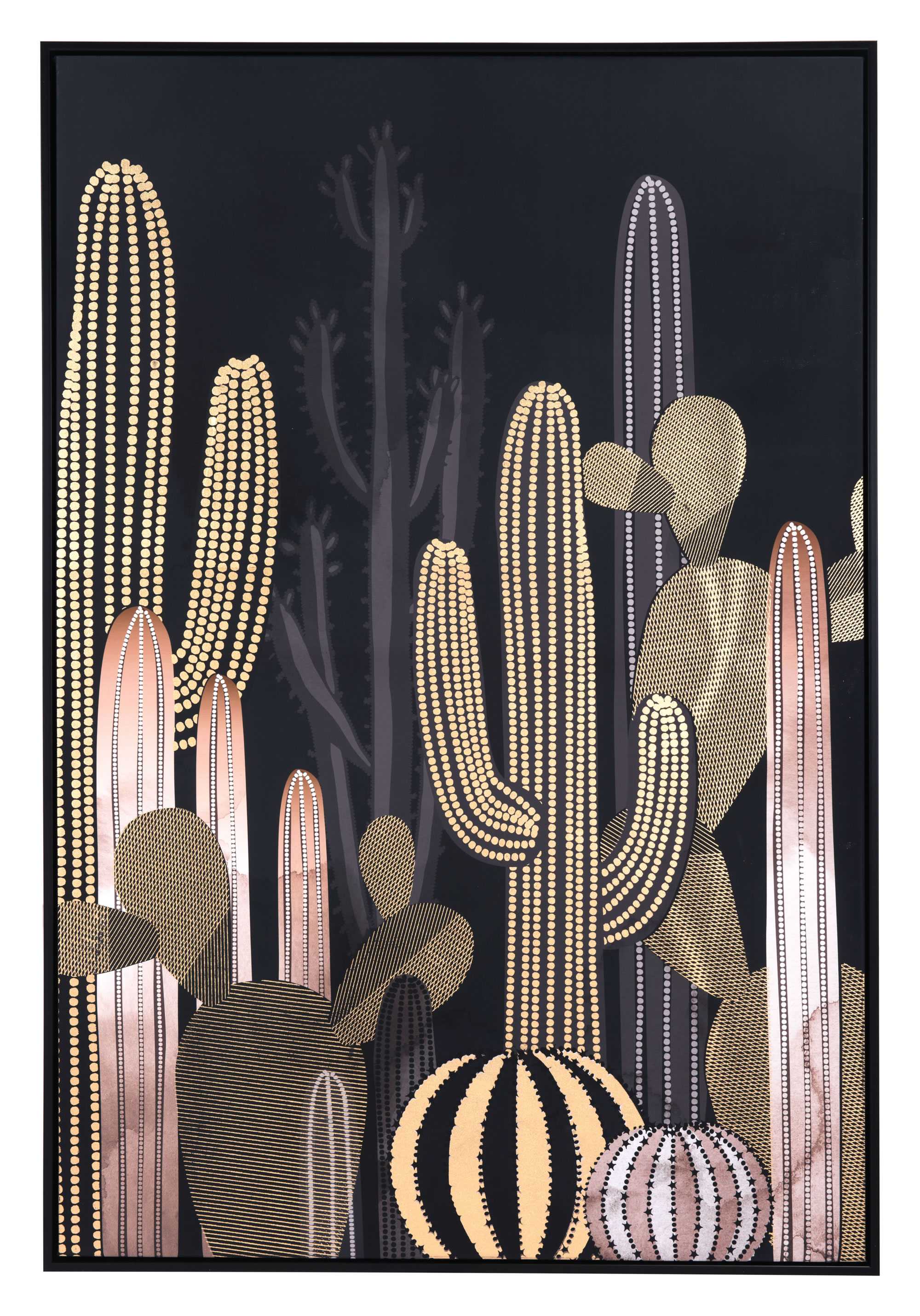 32.7" x 1.7" x 48.4" Black & Gold, Pine Wood, At Dusk Canvas