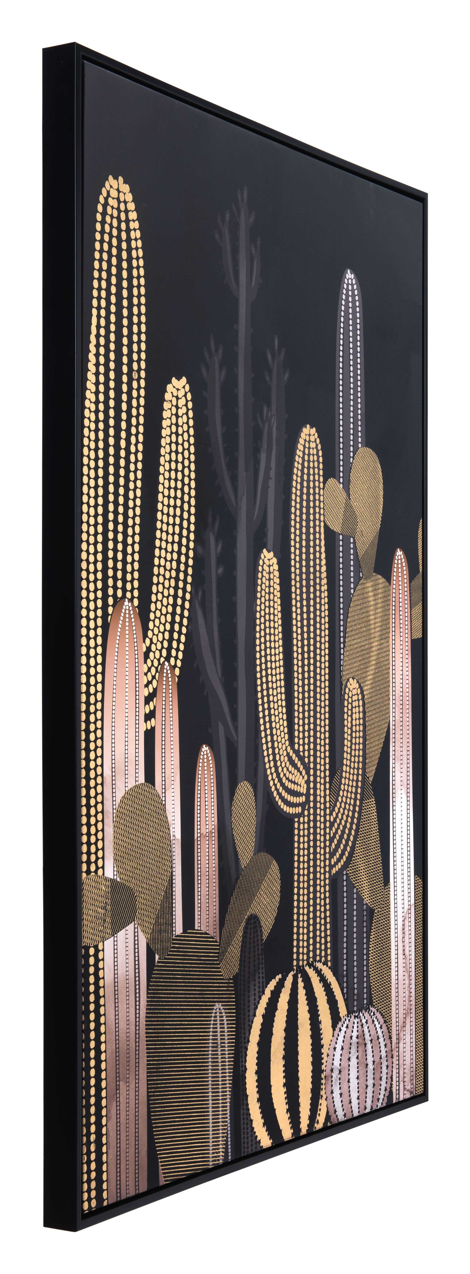 32.7" x 1.7" x 48.4" Black & Gold, Pine Wood, At Dusk Canvas