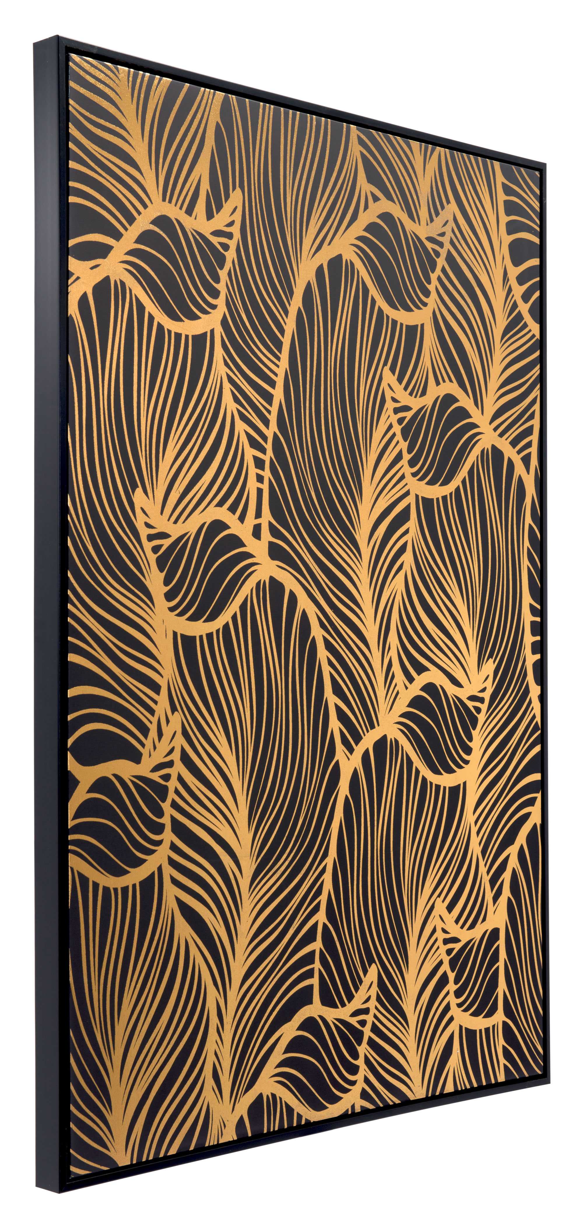 Bold Black and Gold Flora Canvas on Pinewood Frame