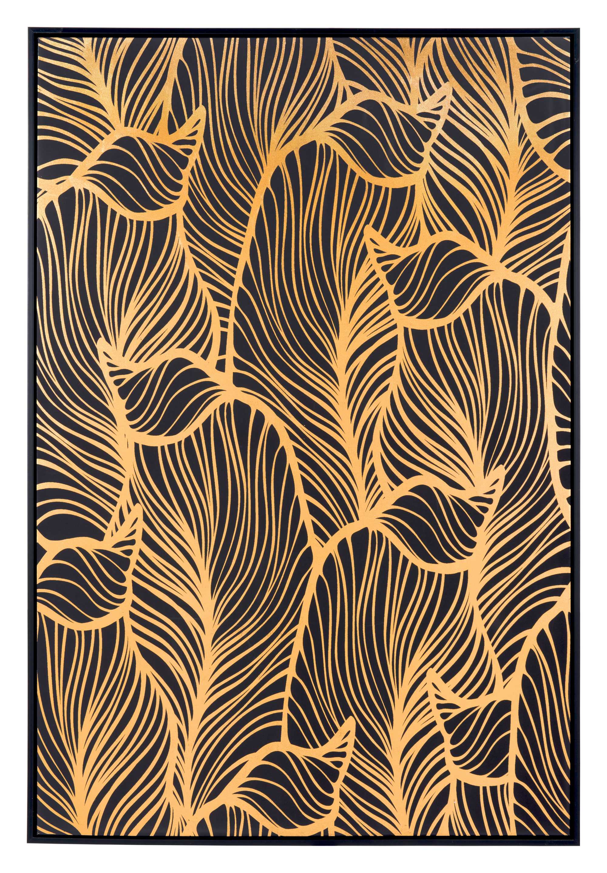Bold Black and Gold Flora Canvas on Pinewood Frame