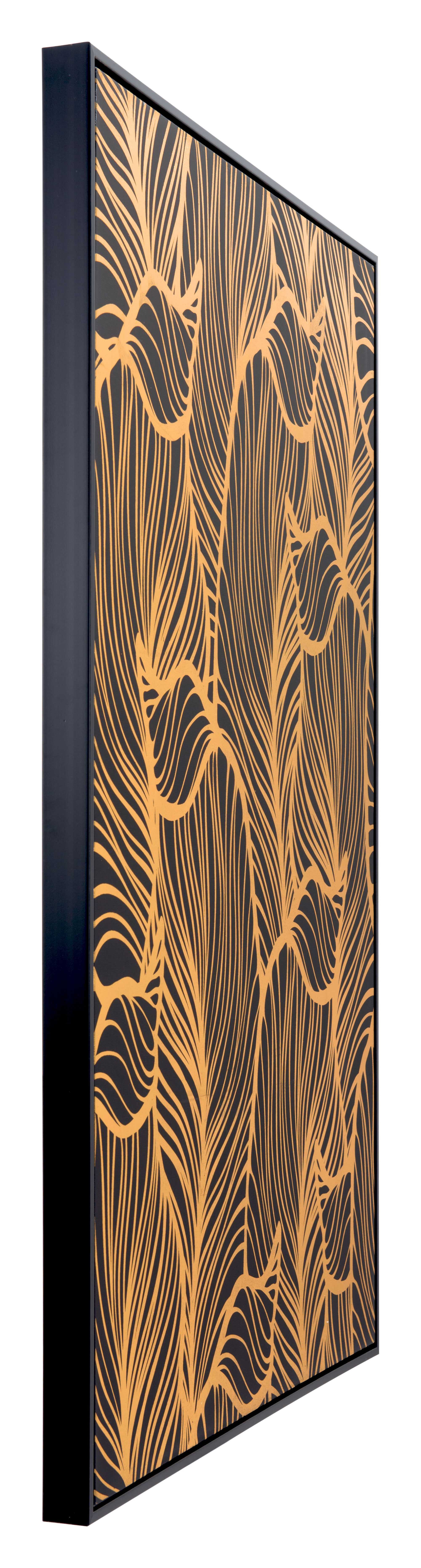 Bold Black and Gold Flora Canvas on Pinewood Frame