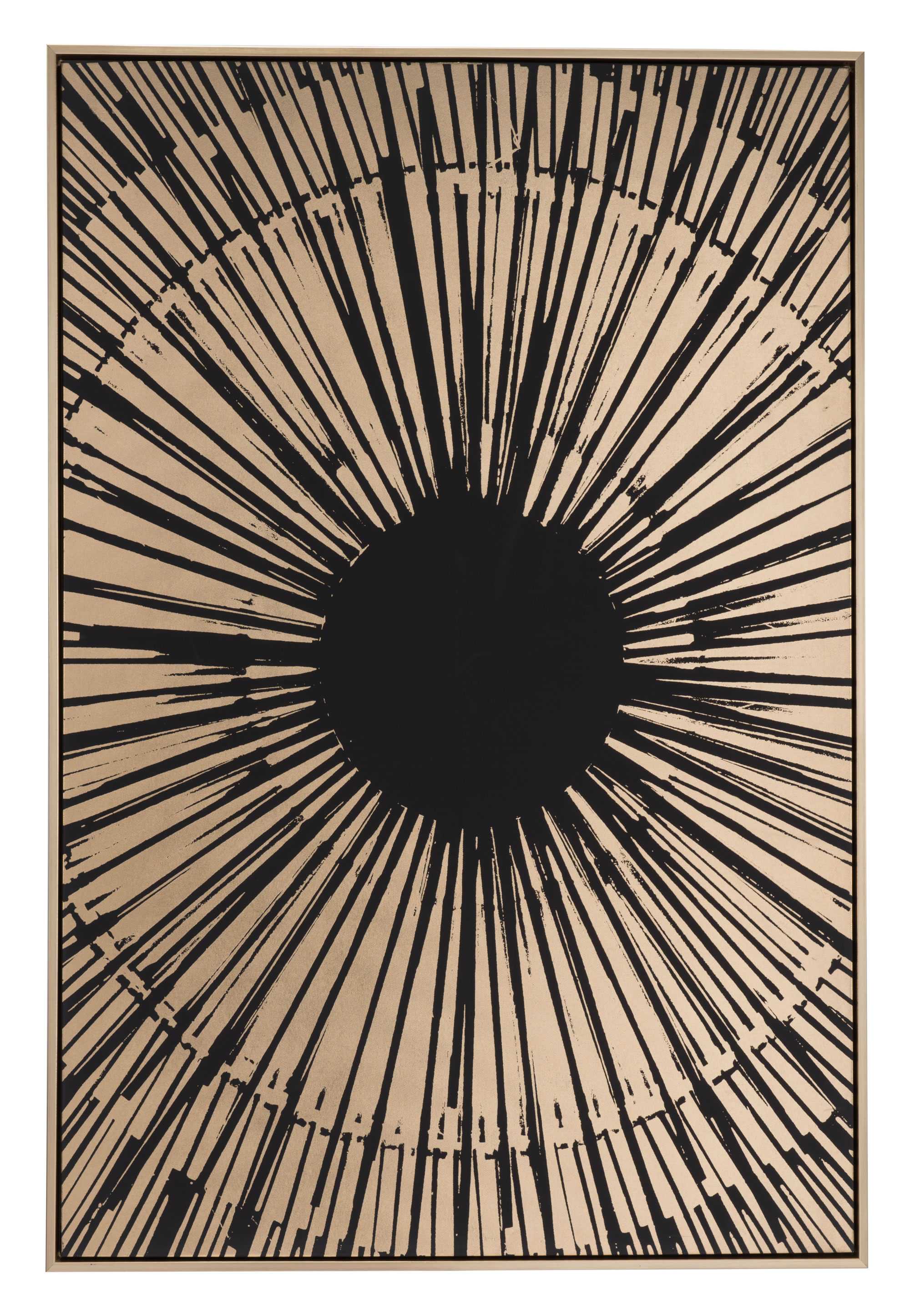 33" x 2" x 48" Black and Gold Pine Wood Sunburst Canvas