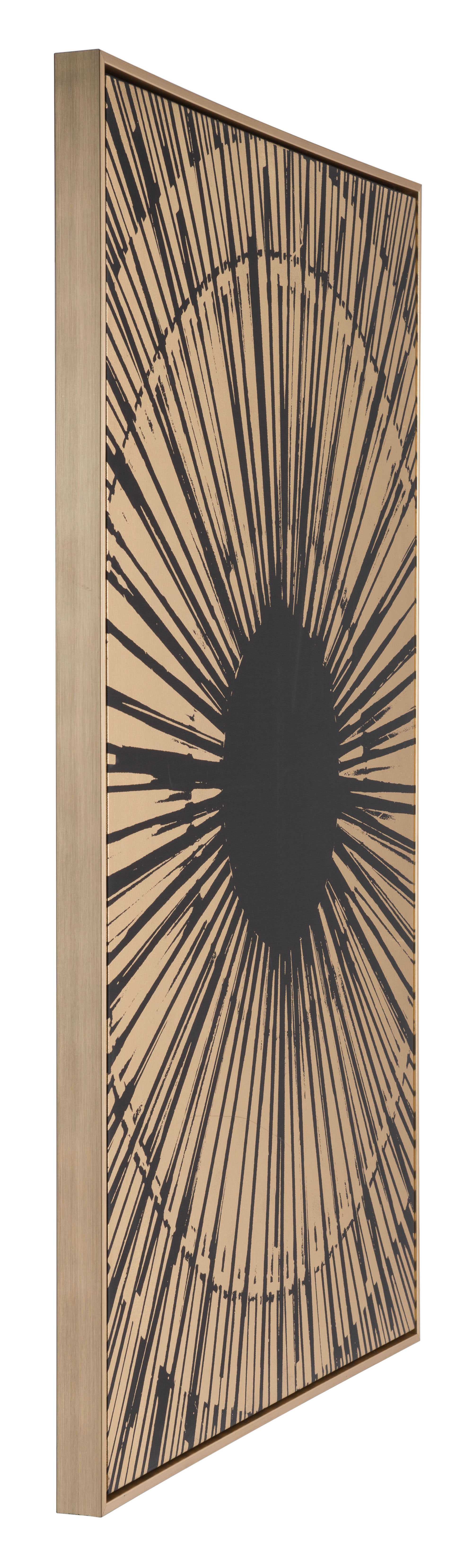 33" x 2" x 48" Black and Gold Pine Wood Sunburst Canvas