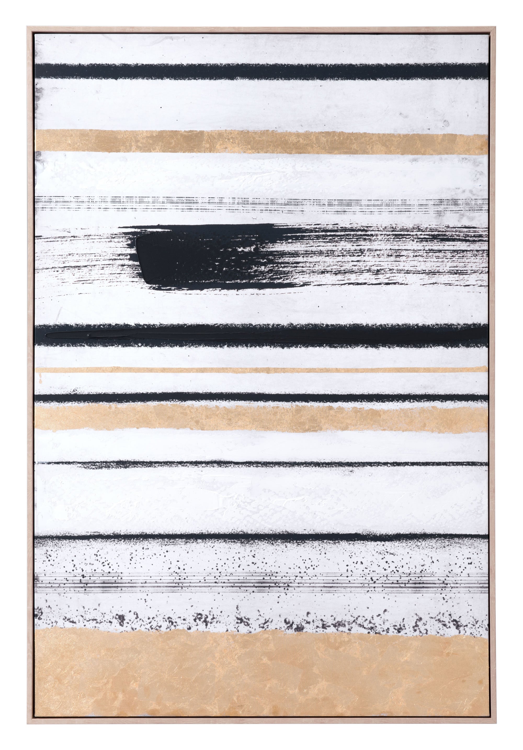 33" x 2" x 48" Black & Gold, Pine Wood, Brush Strokes Canvas