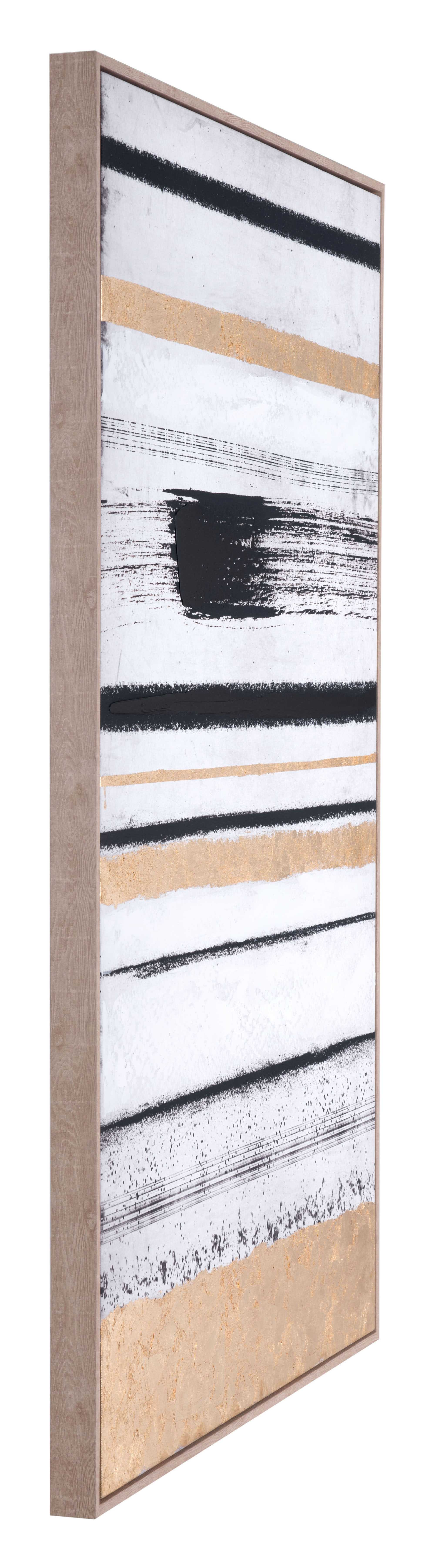 33" x 2" x 48" Black & Gold, Pine Wood, Brush Strokes Canvas