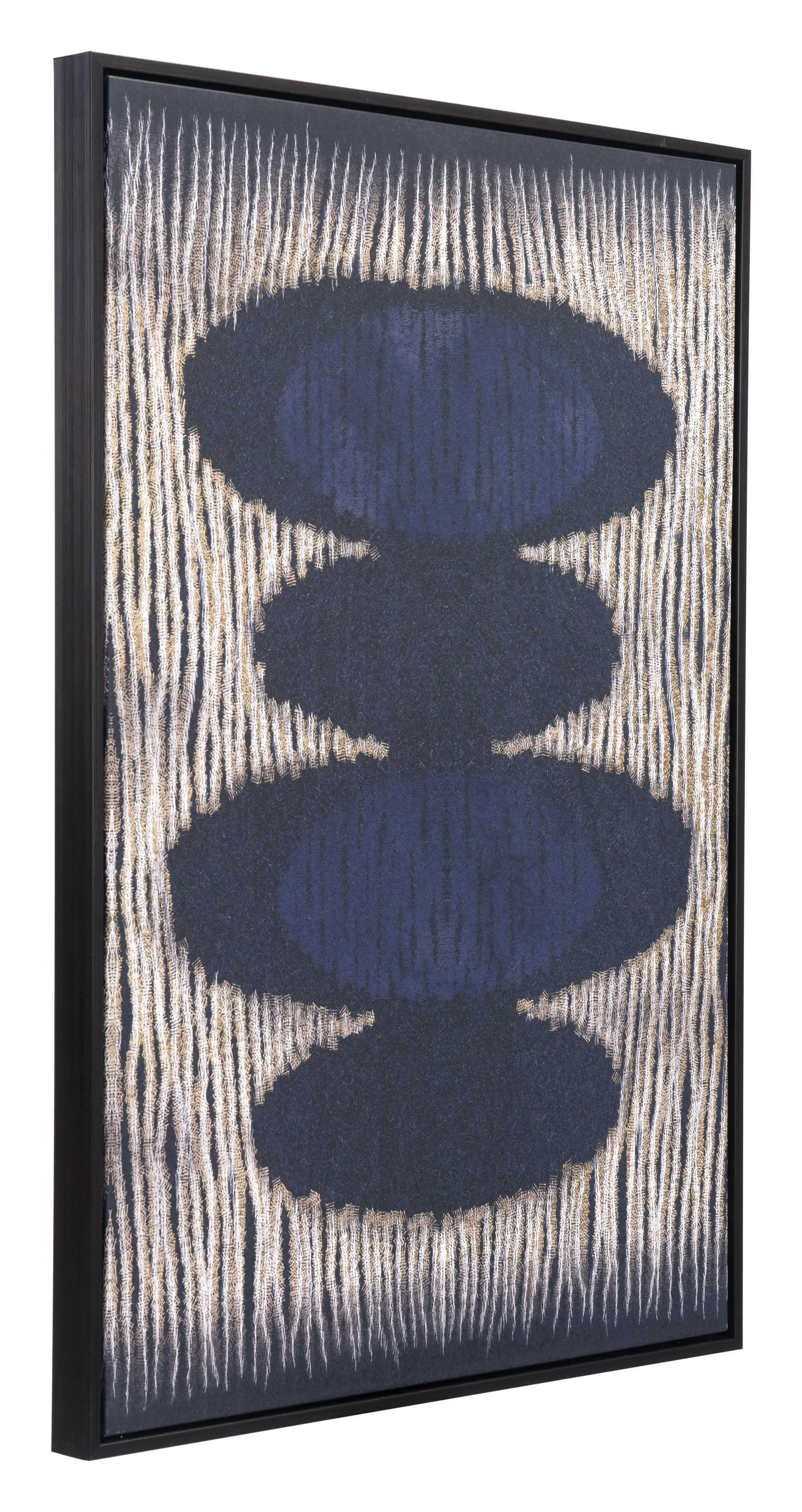 24.8" x 1.7" x 36.6" Black and Gold MDF Stones Canvas