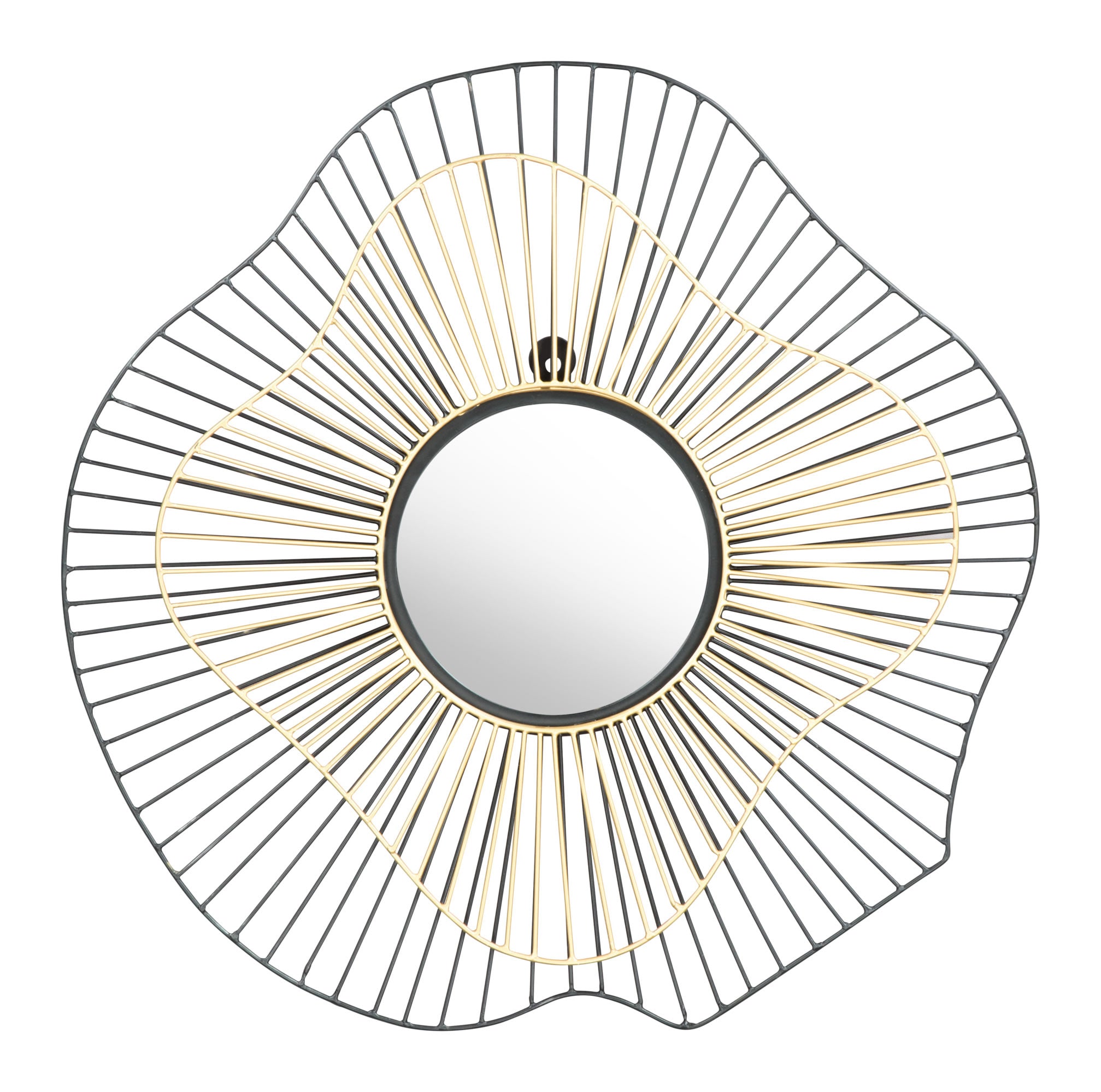 22" x 2" x 22" Black and Gold Iron MDF Round Mirror