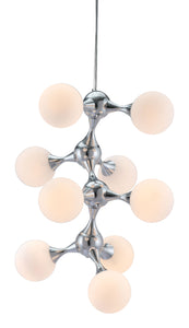 25.6" x 25.6" x 31.5" White & Chrome, Frosted Glass, Metal, Ceiling Lamp