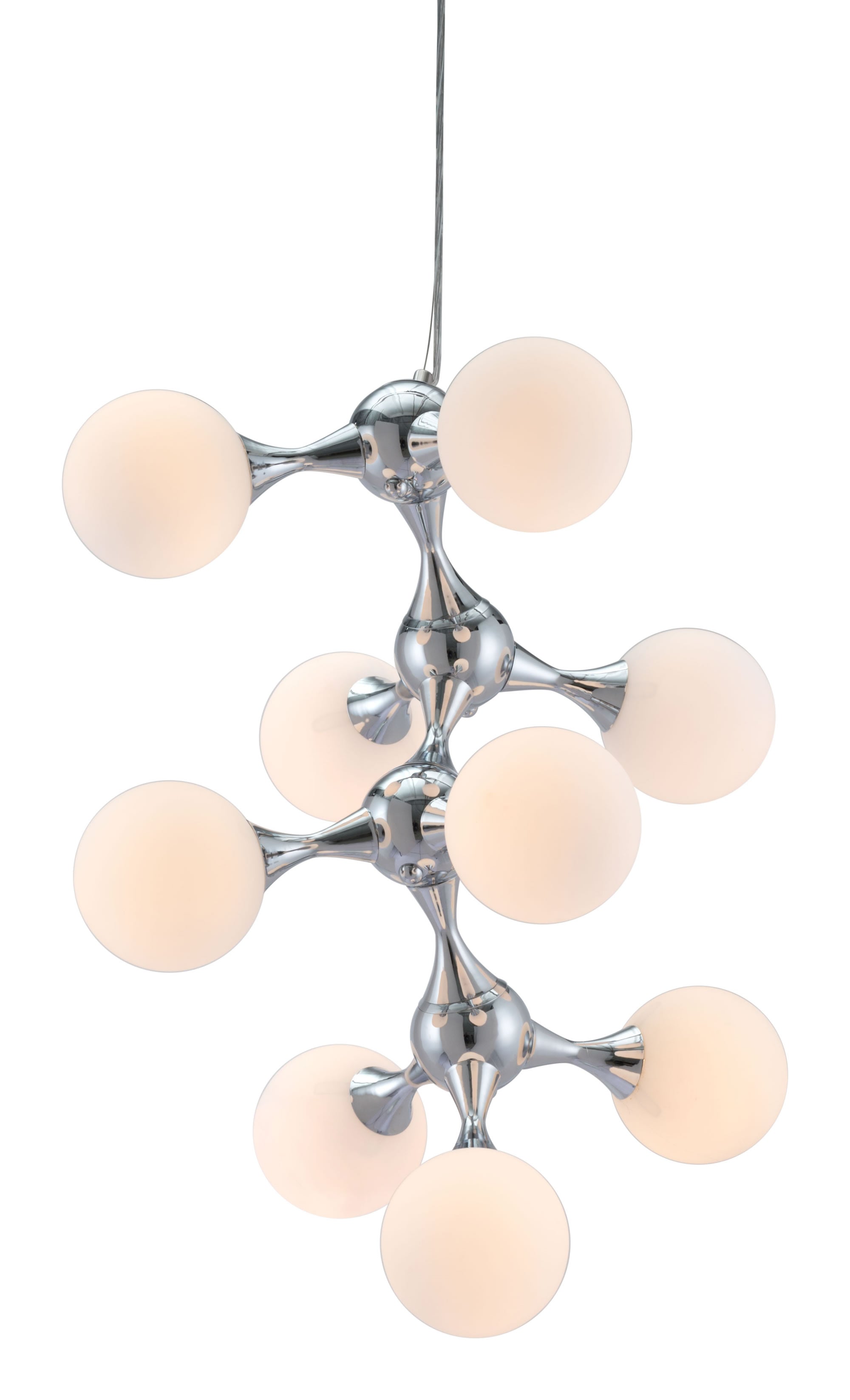 25.6" x 25.6" x 31.5" White & Chrome, Frosted Glass, Metal, Ceiling Lamp