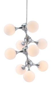 25.6" x 25.6" x 31.5" White & Chrome, Frosted Glass, Metal, Ceiling Lamp