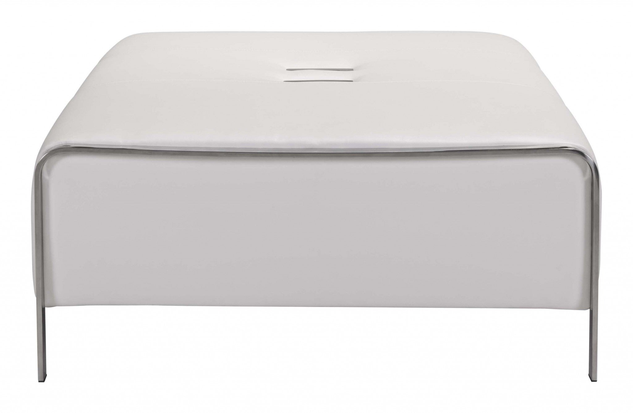 60.5" x 38" x 16" White, Leatherette, Polished Stainless Steel, Ottoman