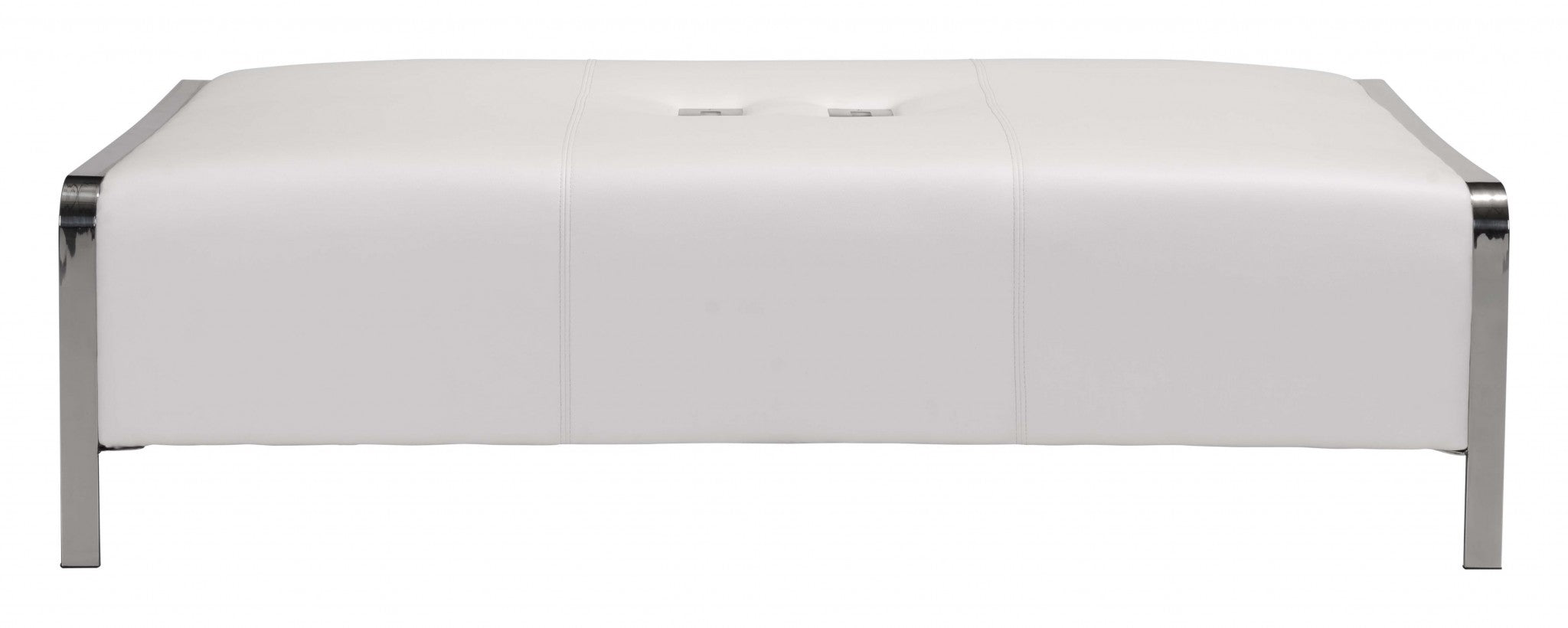 60.5" x 38" x 16" White, Leatherette, Polished Stainless Steel, Ottoman