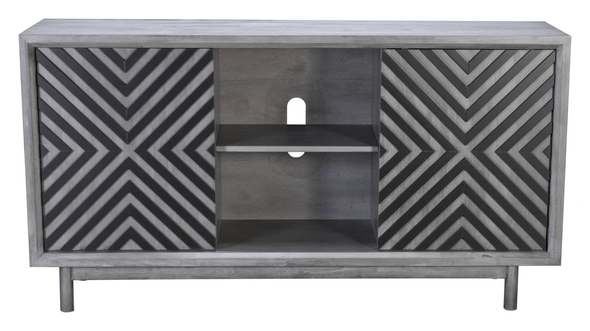 63" x 15.7" x 33.5" Gray, Rubber Wood Veneer, MDF, Buffet Old
