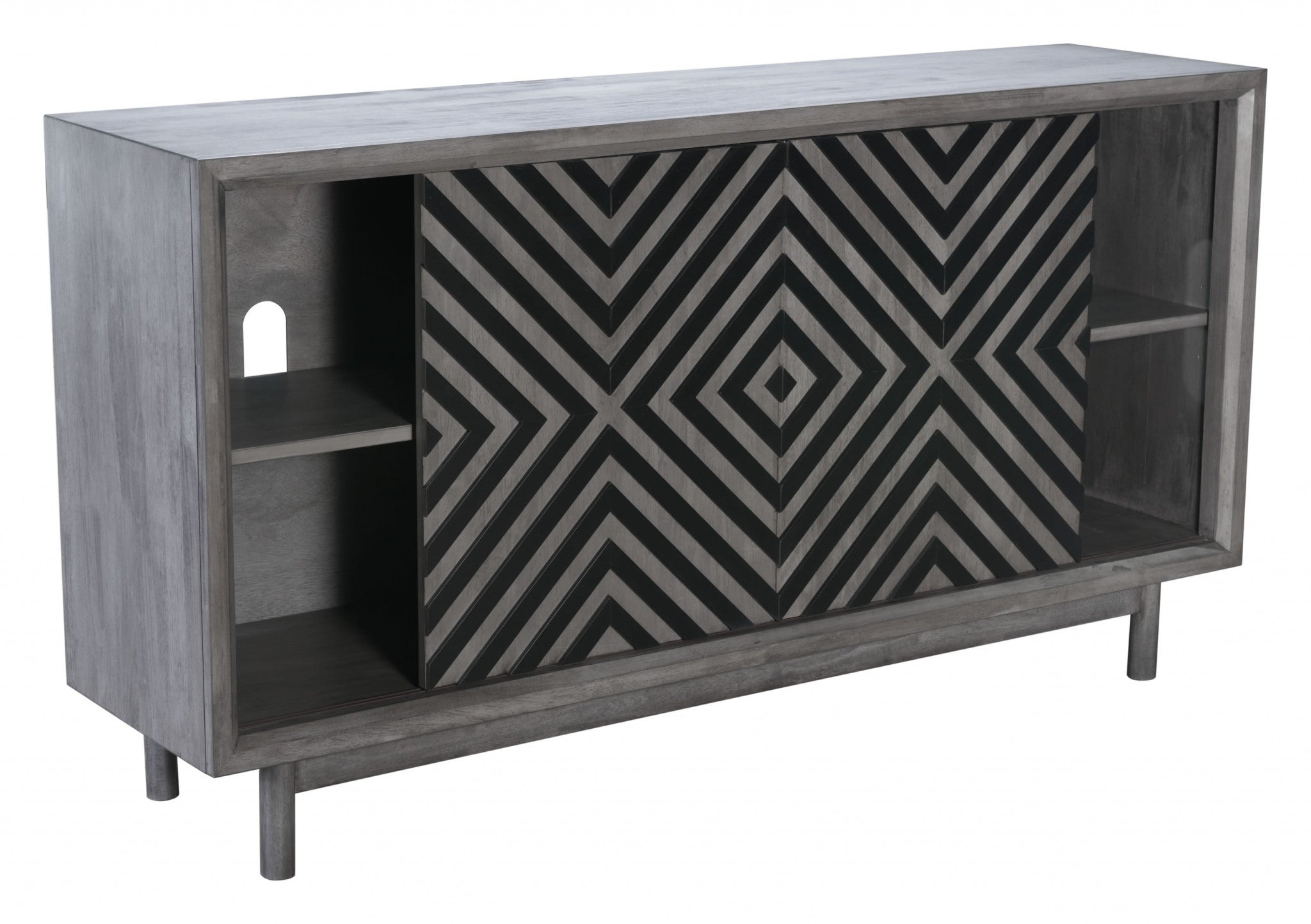63" x 15.7" x 33.5" Gray, Rubber Wood Veneer, MDF, Buffet Old