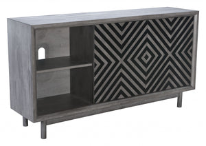 63" x 15.7" x 33.5" Gray, Rubber Wood Veneer, MDF, Buffet Old