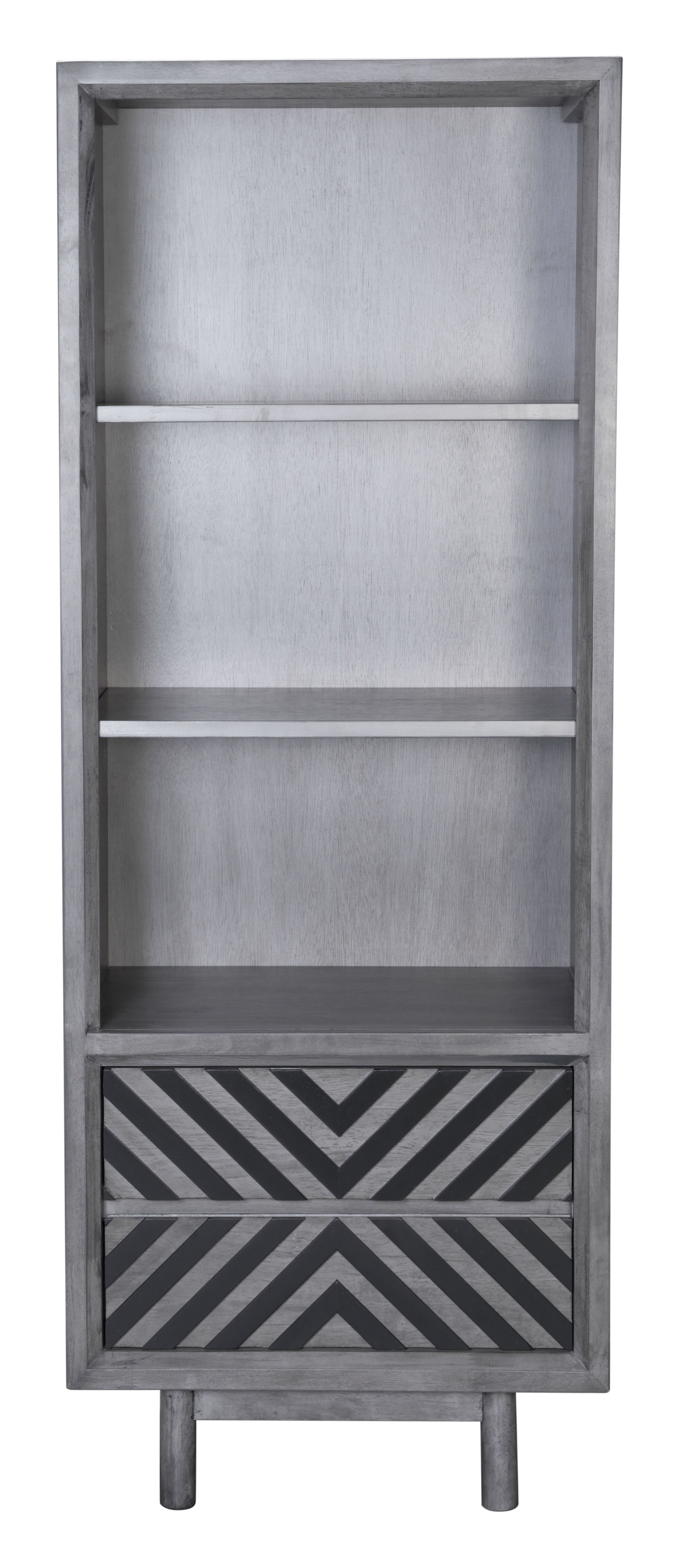 23.6" x 15.7" x 63" Gray, Rubber Wood Veneer, MDF, Narrow Tall Shelf
