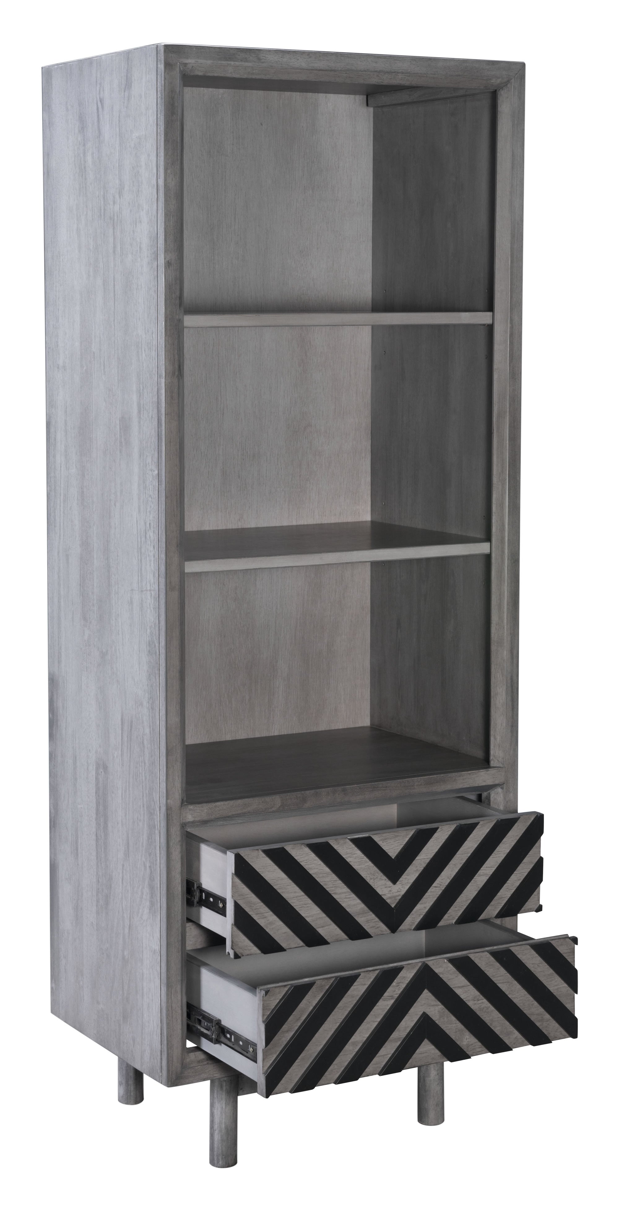 23.6" x 15.7" x 63" Gray, Rubber Wood Veneer, MDF, Narrow Tall Shelf