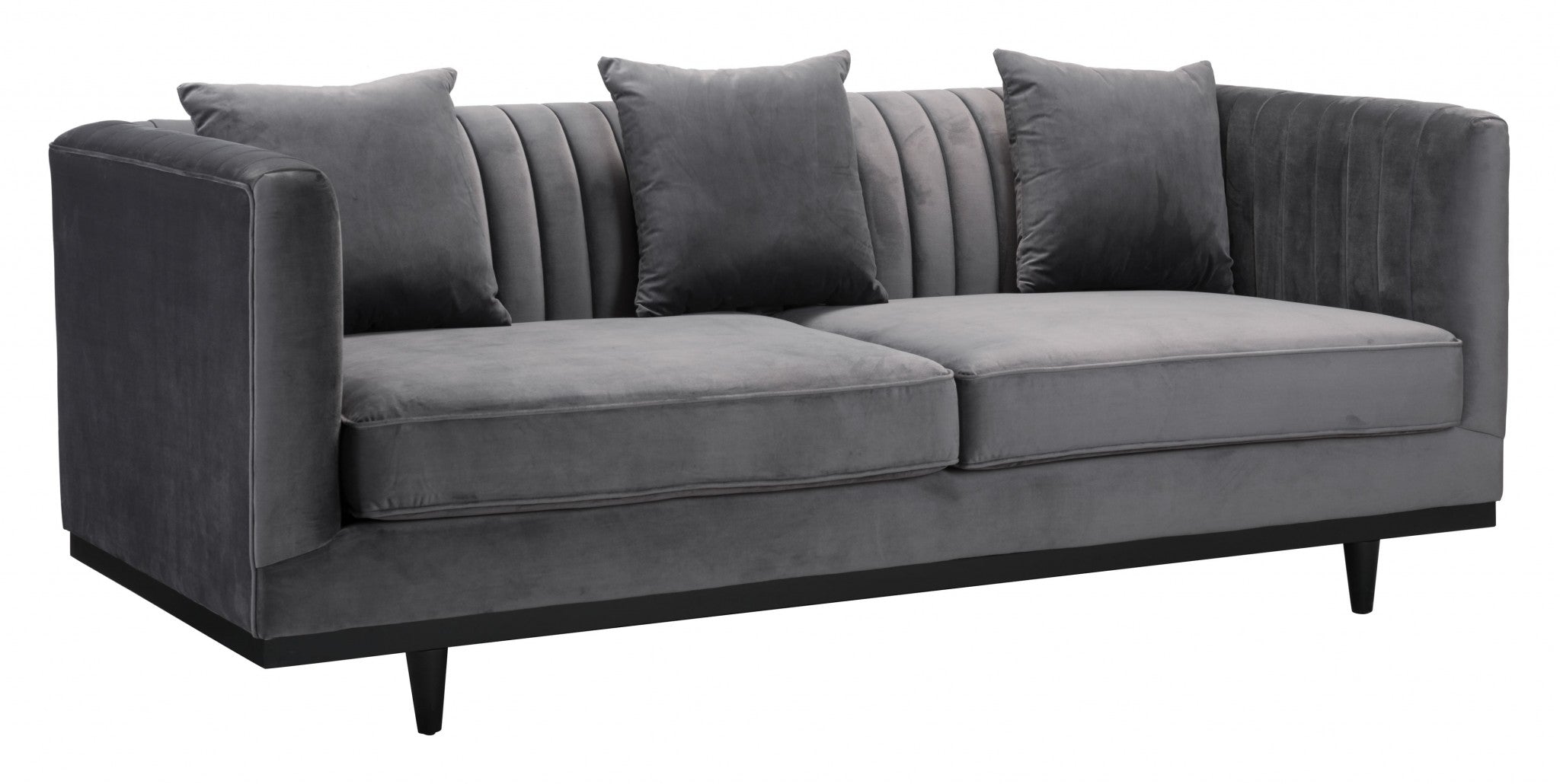 78.7" x 36.2" x 31.9" Gray Velvet Birch Wood and MDF Sofa