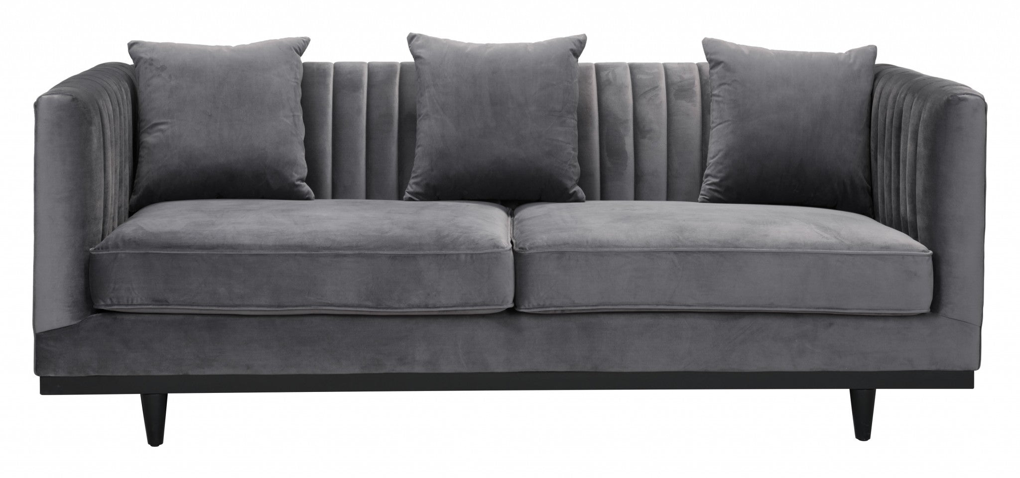 78.7" x 36.2" x 31.9" Gray Velvet Birch Wood and MDF Sofa