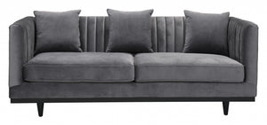 78.7" x 36.2" x 31.9" Gray Velvet Birch Wood and MDF Sofa