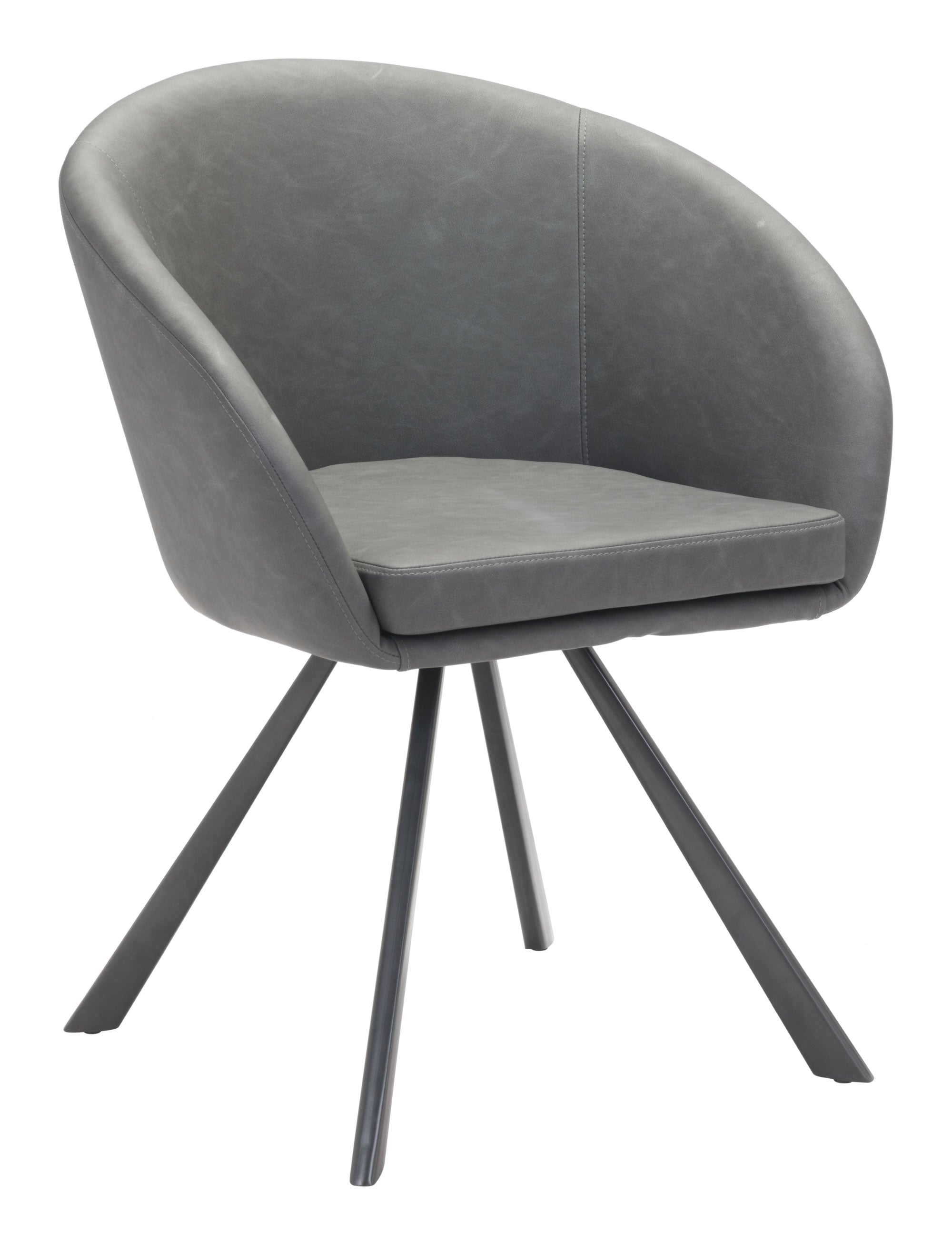25.2" x 22.4" x 31.9" Gray, Leatherette, Steel, Dining Chair