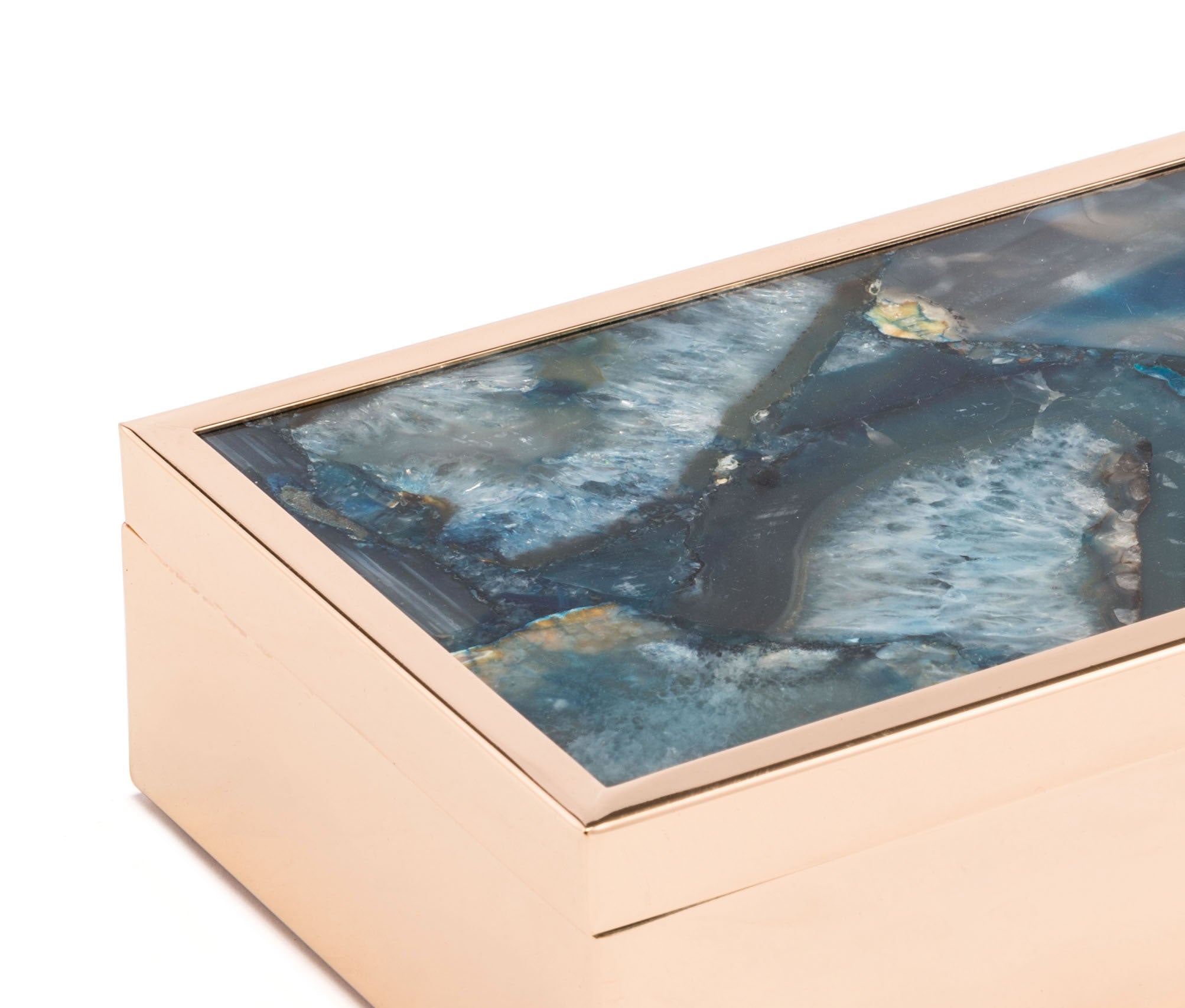 7.7" x 5.3" x 2.4" Blue, Printed Glass & Steel, Stone Box Large