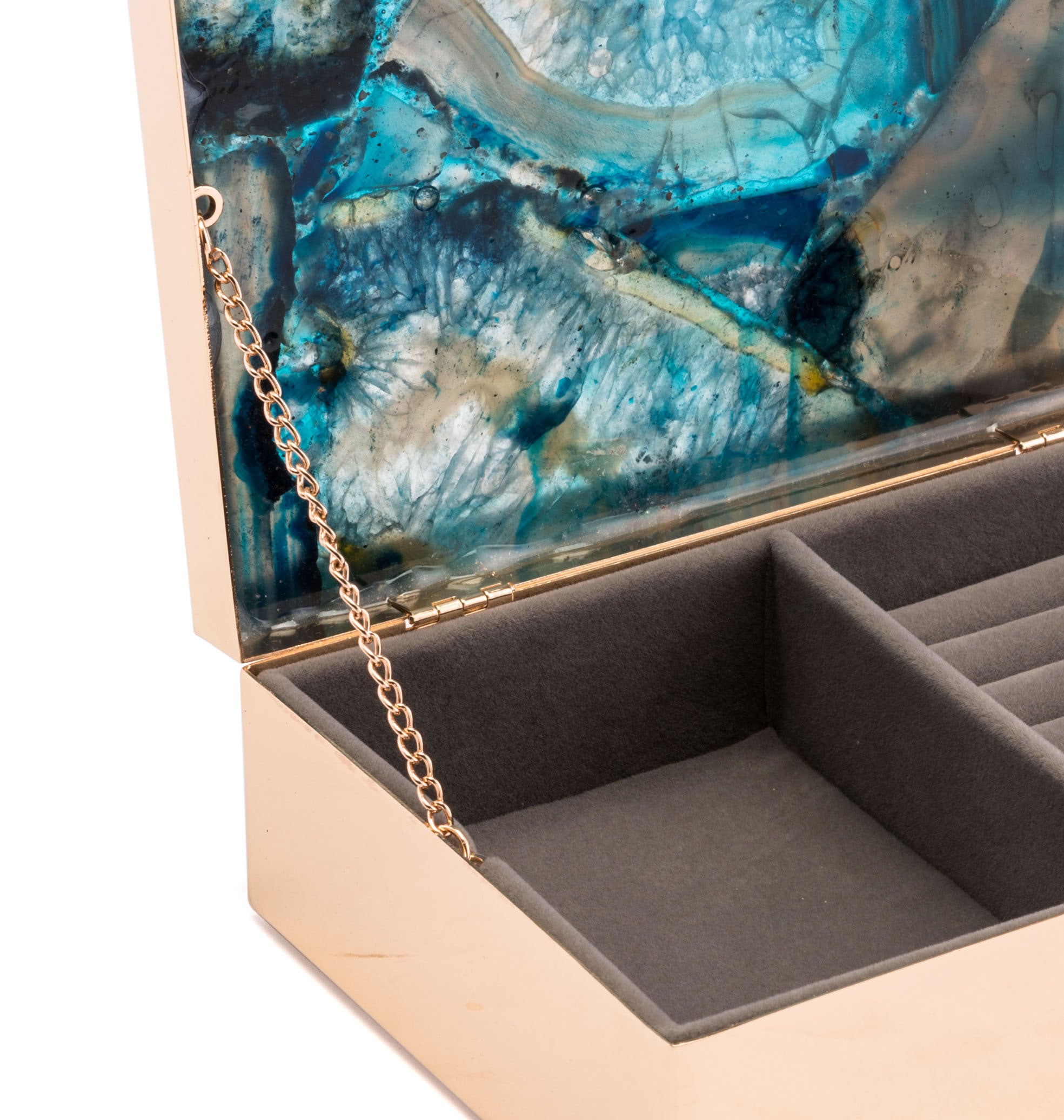 7.7" x 5.3" x 2.4" Blue, Printed Glass & Steel, Stone Box Large