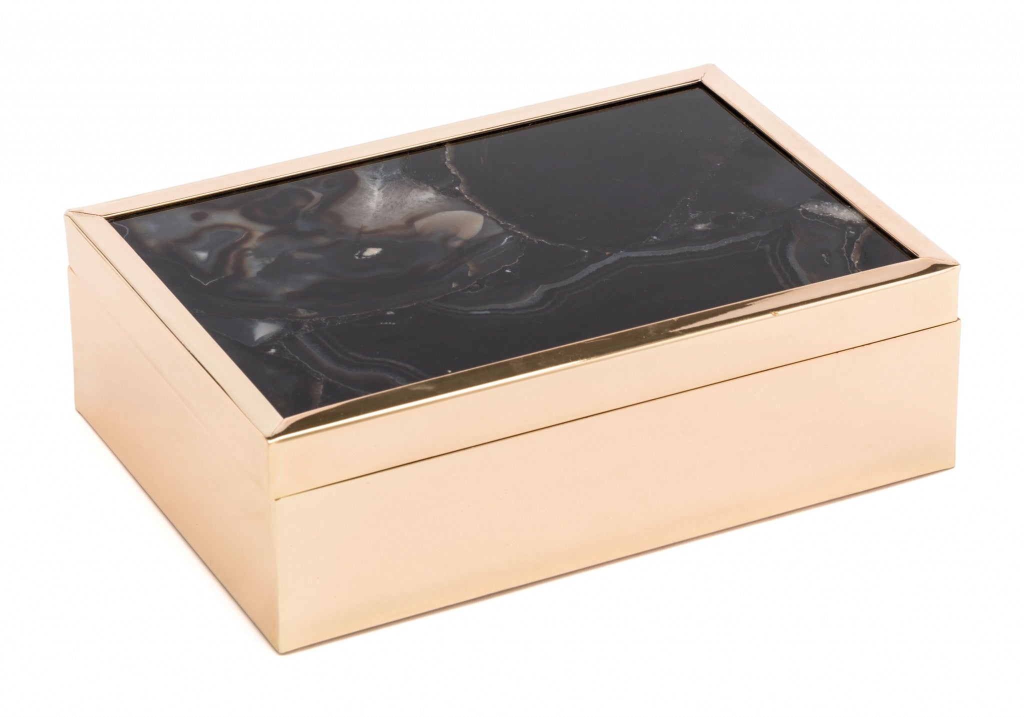 7.7" x 5.3" x 2.4" Black, Printed Glass & Steel, Stone Box Large