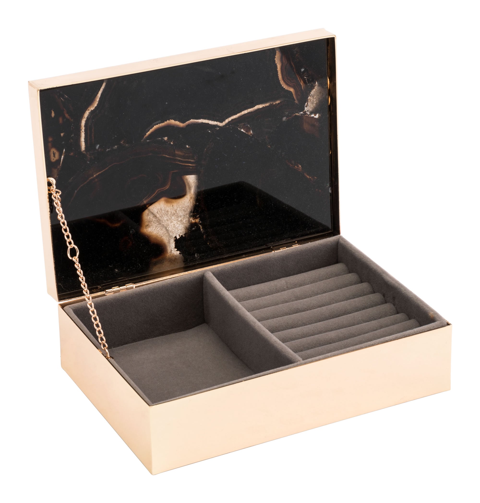 7.7" x 5.3" x 2.4" Black, Printed Glass & Steel, Stone Box Large