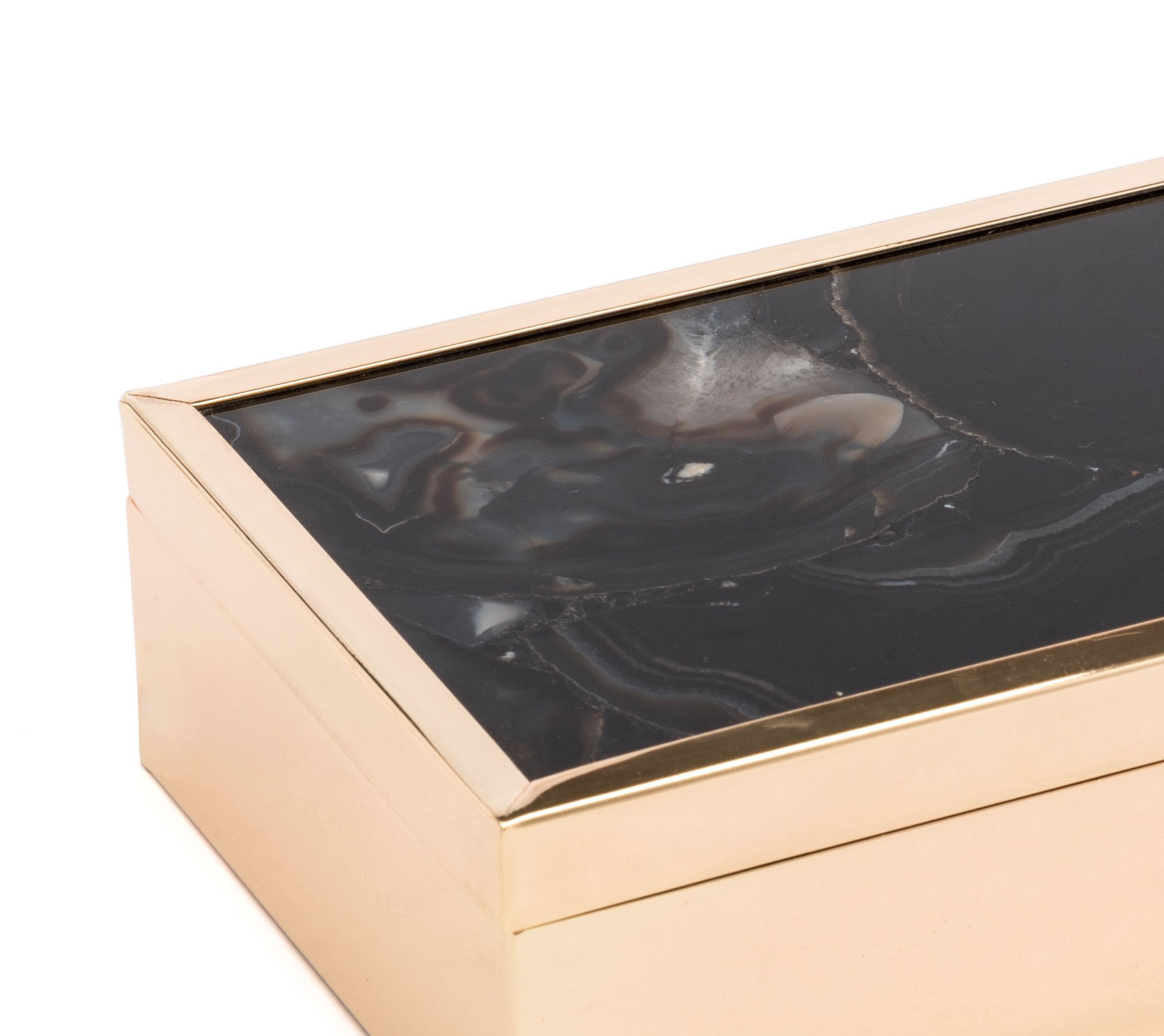 7.7" x 5.3" x 2.4" Black, Printed Glass & Steel, Stone Box Large