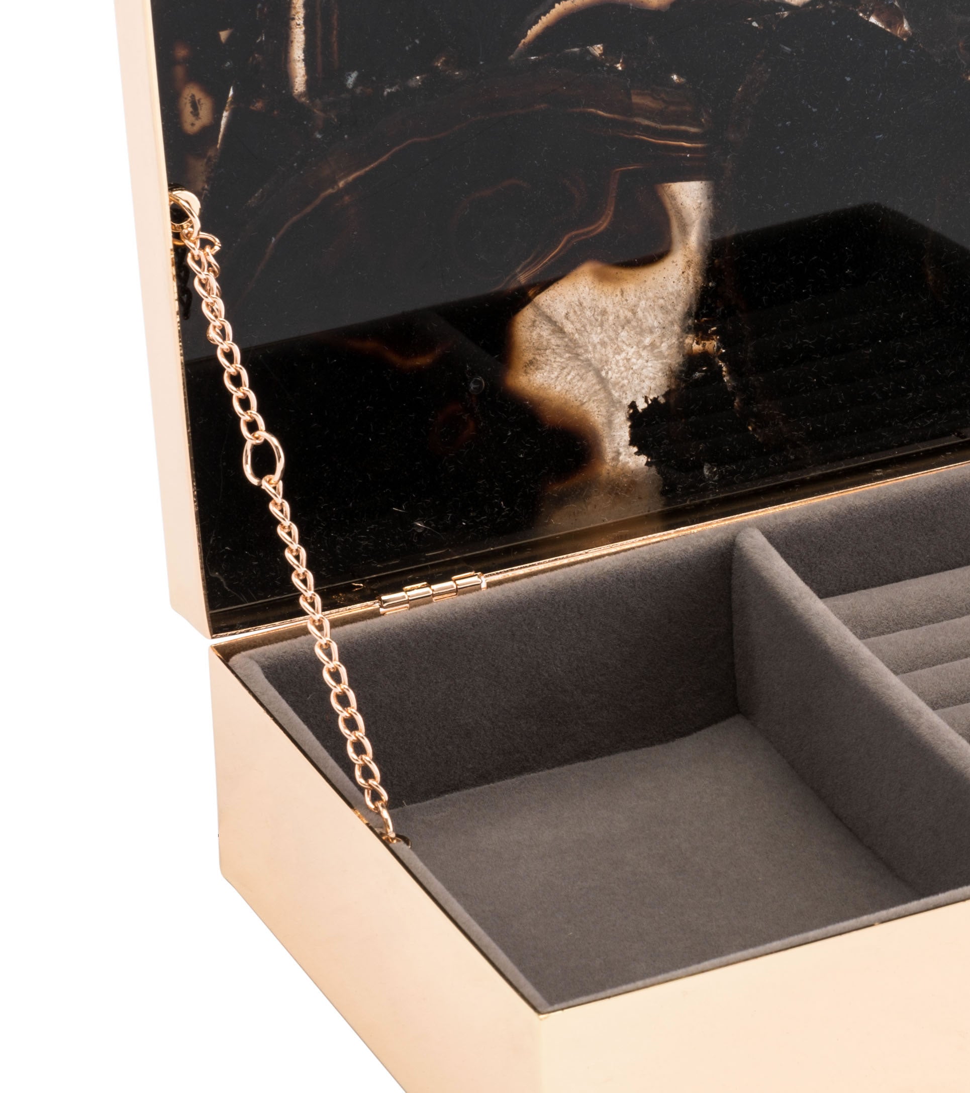 7.7" x 5.3" x 2.4" Black, Printed Glass & Steel, Stone Box Large