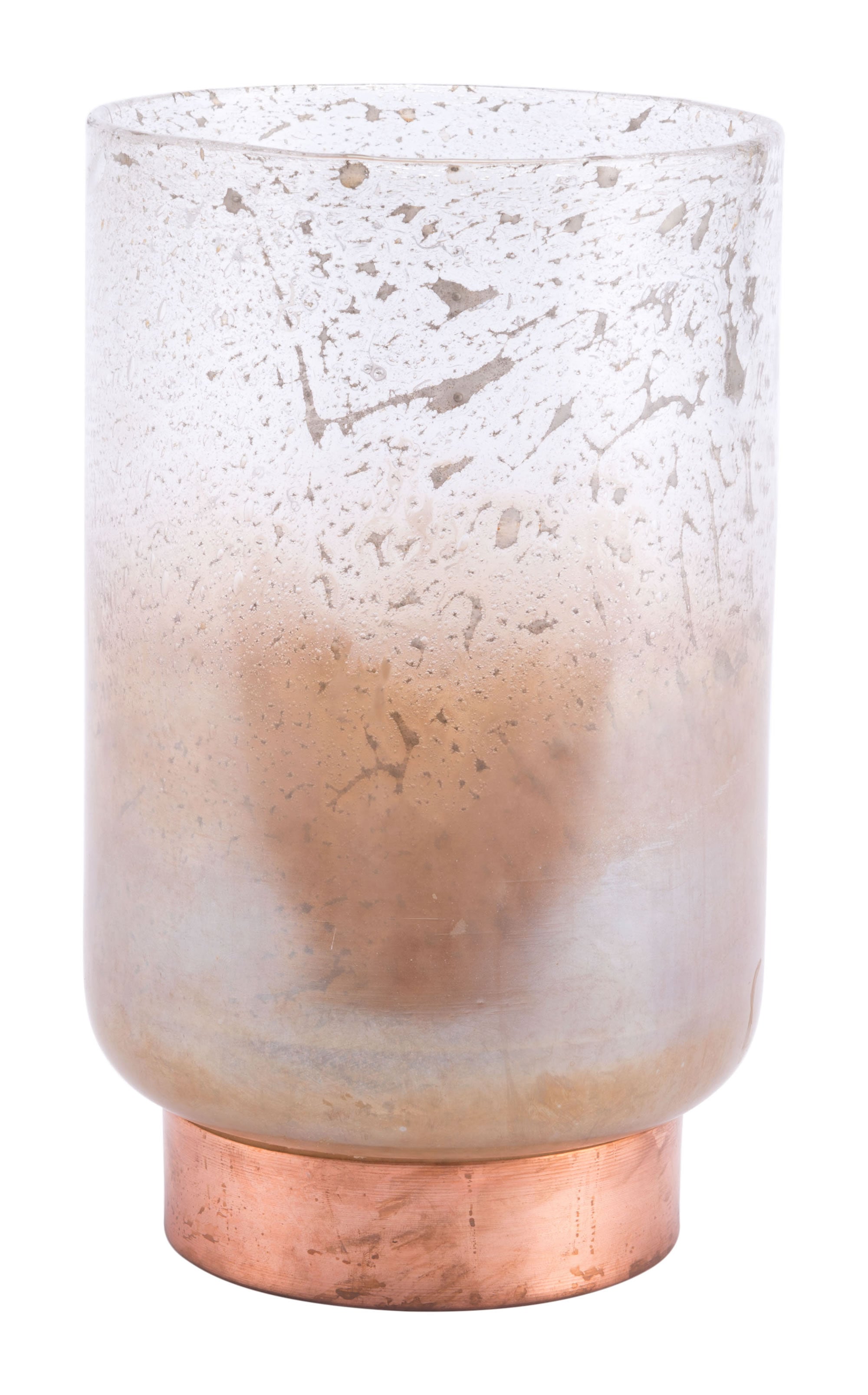 6.3" x 6.3" x 10.4" Translucent & Copper, Glass, Large Vase