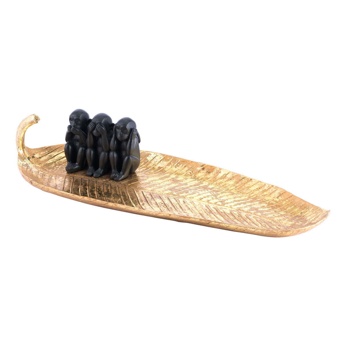 17.5" x 6.7" x 3.7" Gold & Black, Polyresin, Leaf